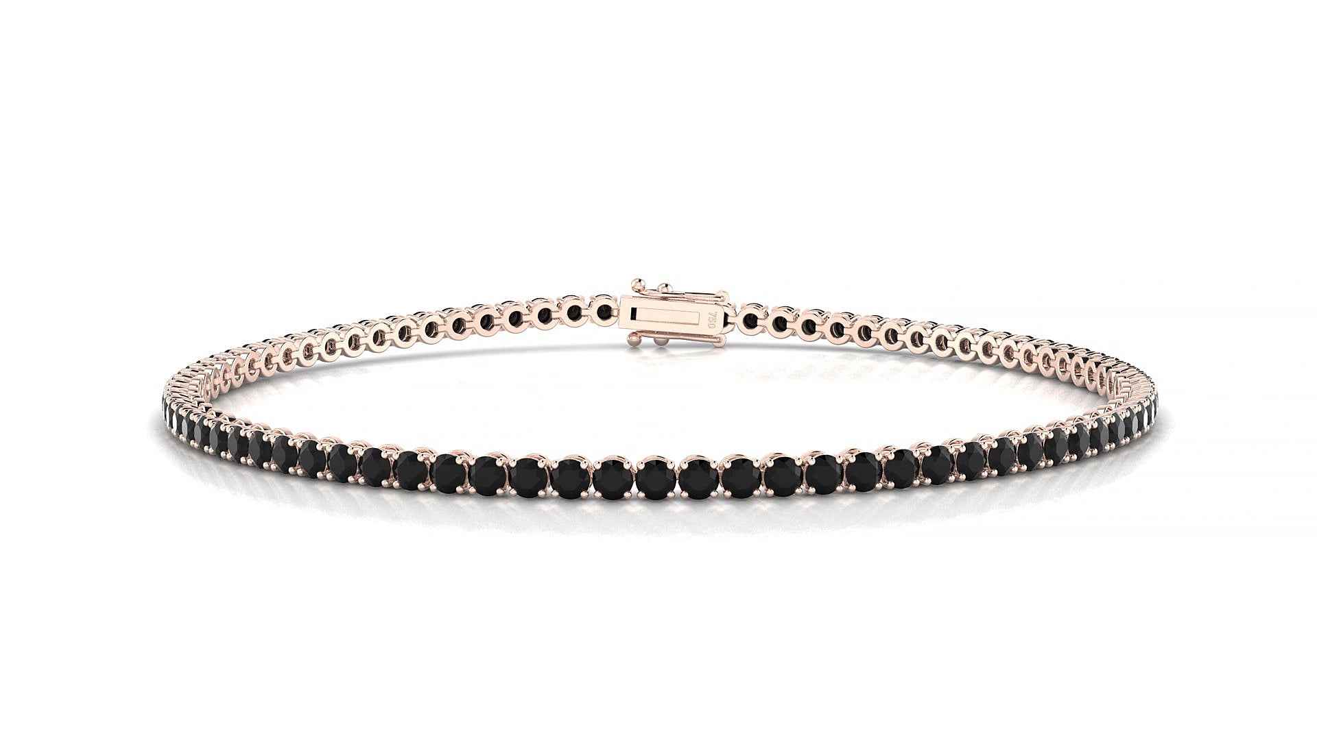 Firenze | 18k Rose Gold 2 mm Round Natural Black Diamond 15 cm Tennis Bracelet