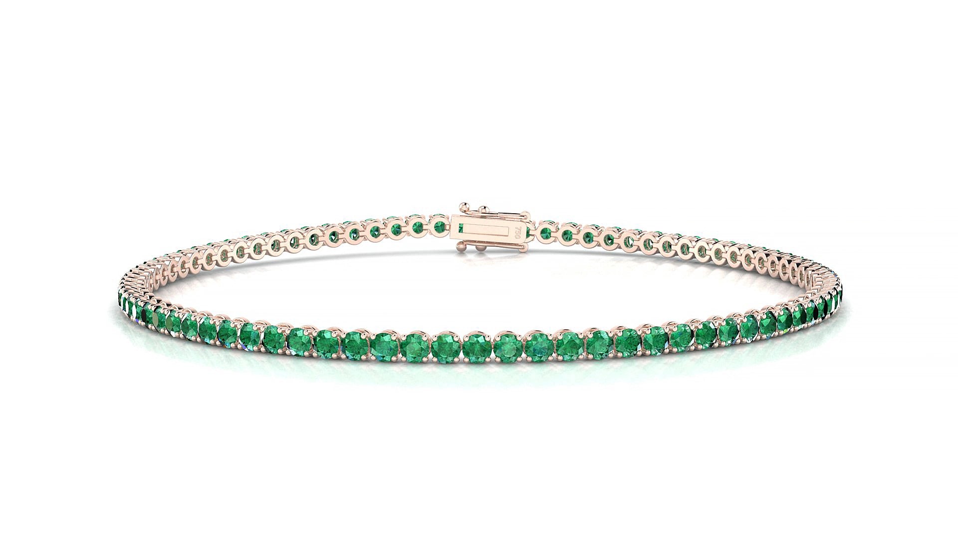 Firenze | 18k Rose Gold 2 mm Round Natural Emerald 20 cm Tennis Bracelet