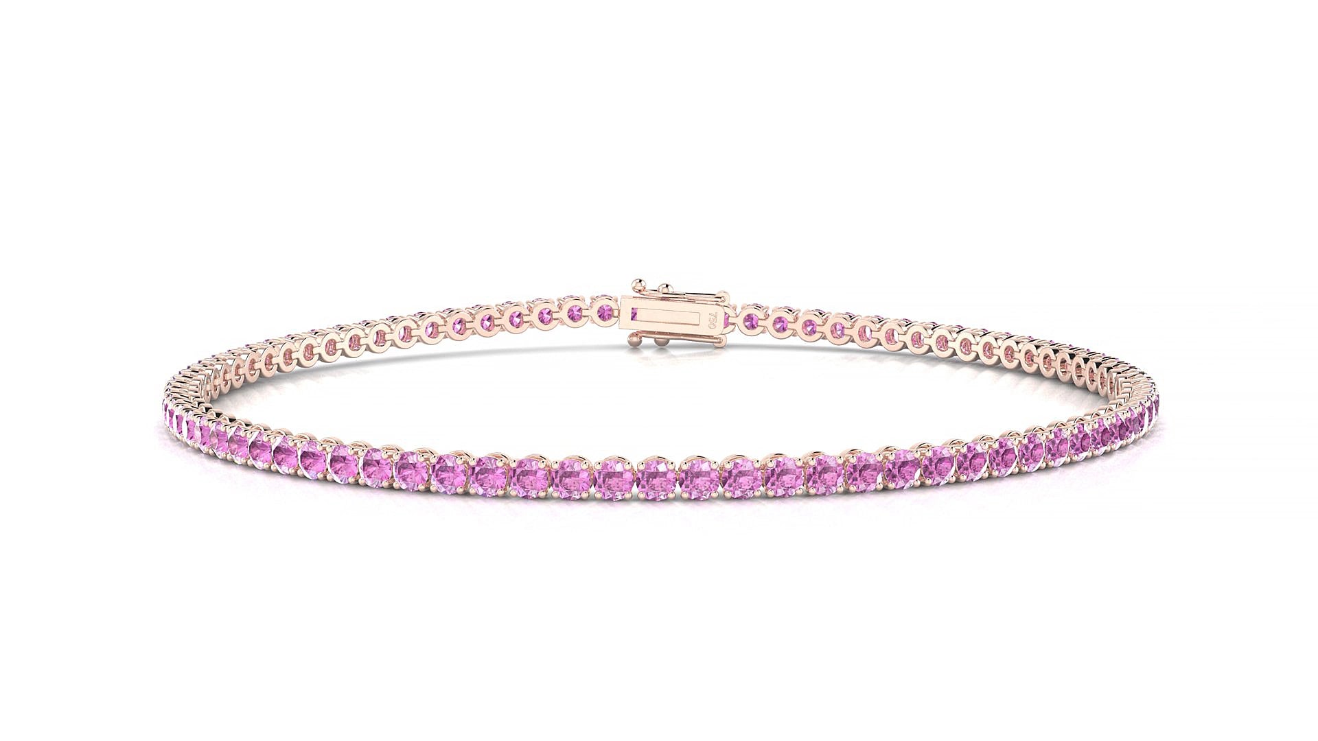 Firenze | 18k Rose Gold 2 mm Round Natural Pink Sapphire 20 cm Tennis Bracelet