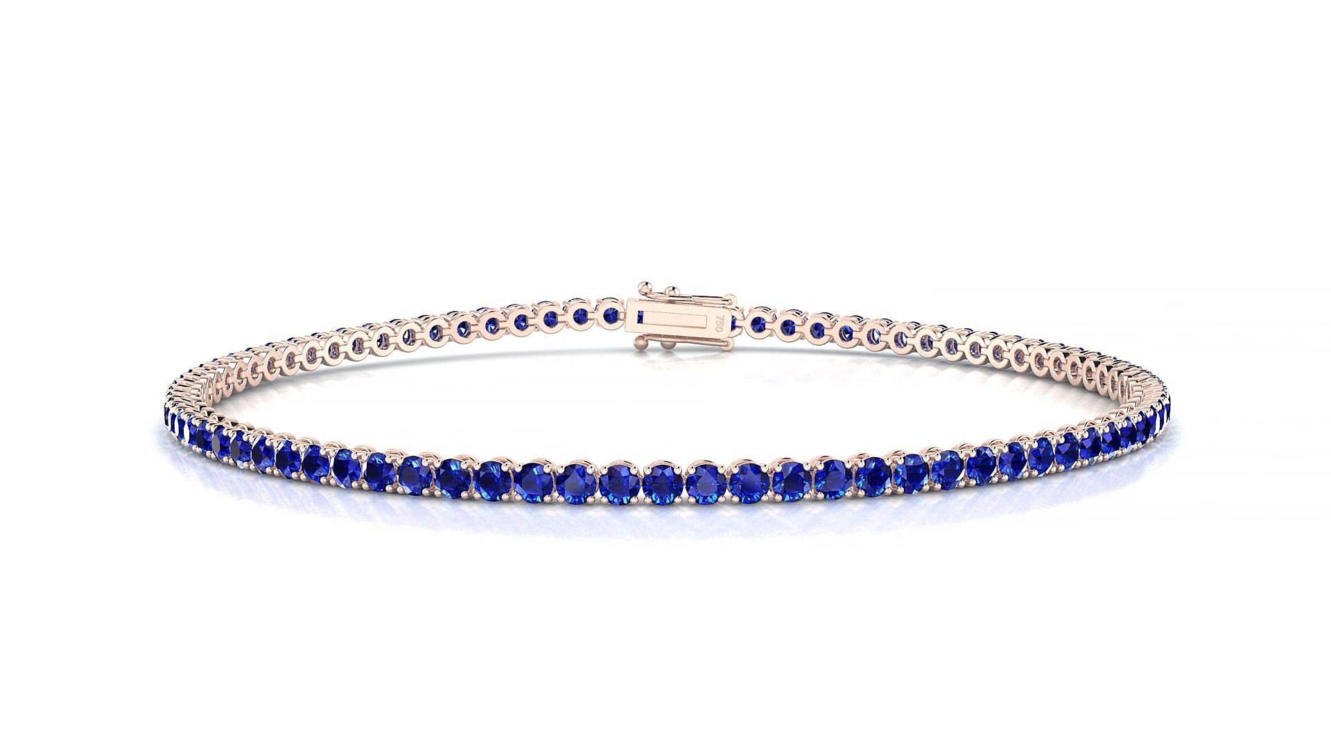 Firenze | 18k Rose Gold 2 mm Round Natural Sapphire 15 cm Tennis Bracelet