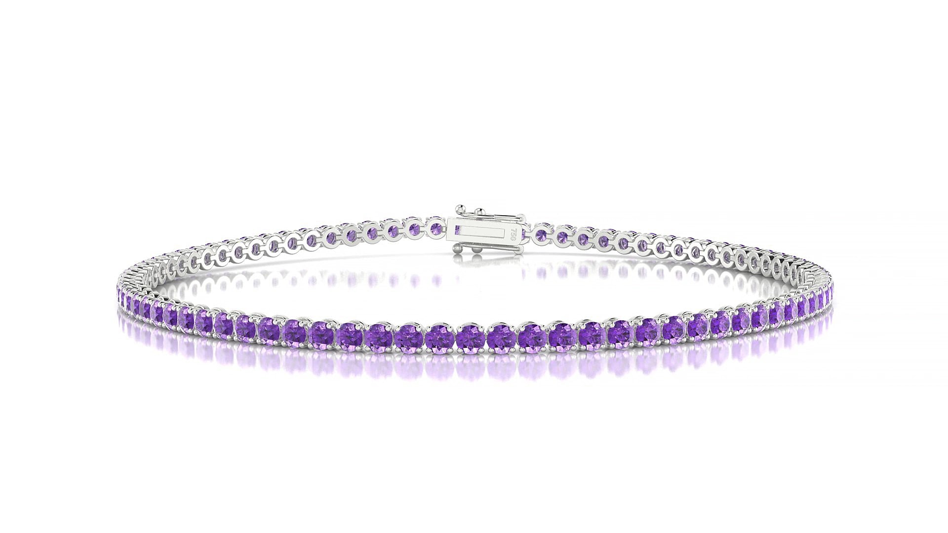 Firenze | 18k White Gold 2 mm Round Natural Amethyst 15 cm Tennis Bracelet
