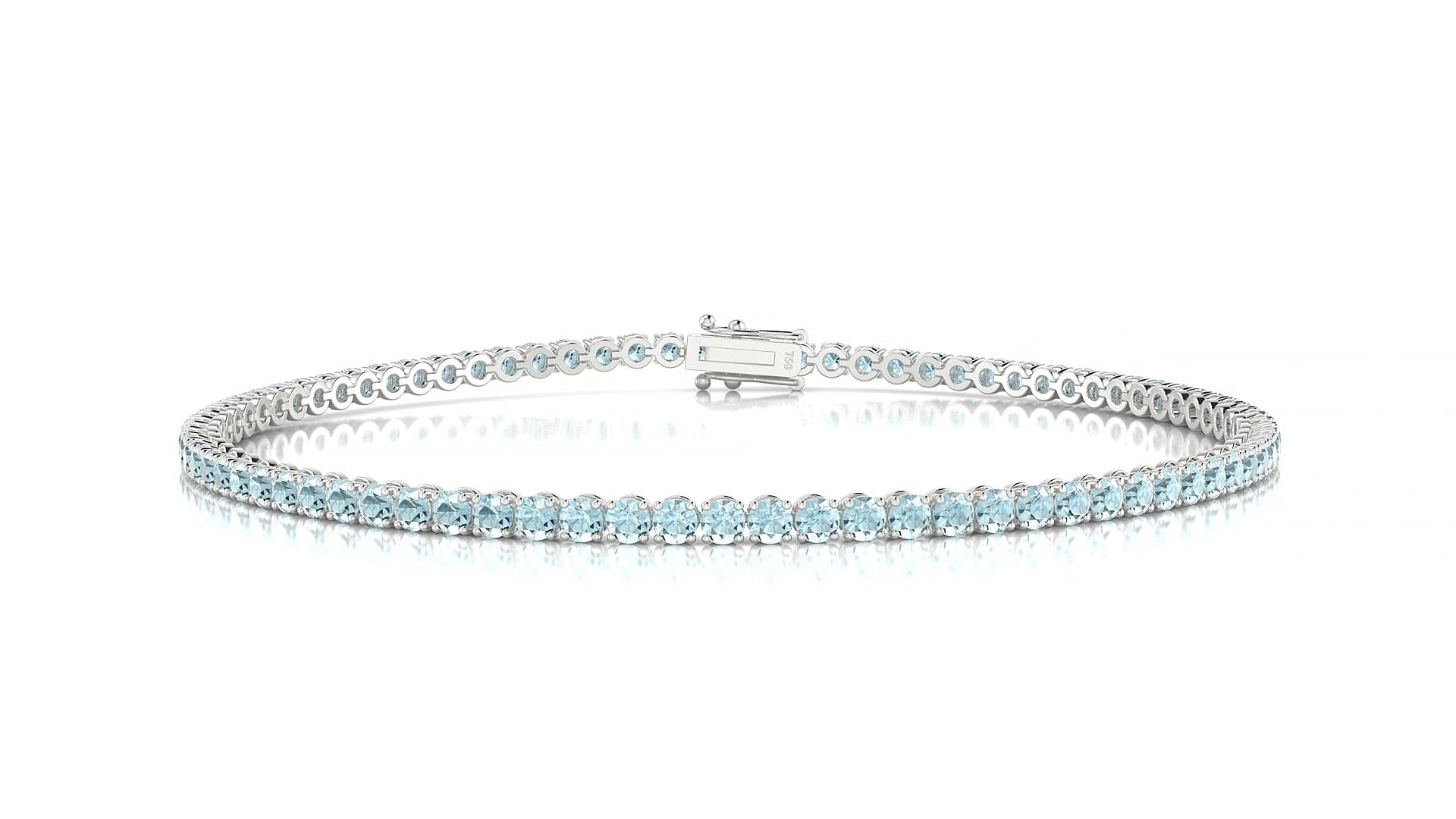 Firenze | 18k White Gold 2 mm Round Natural Aquamarine 17 cm Tennis Bracelet