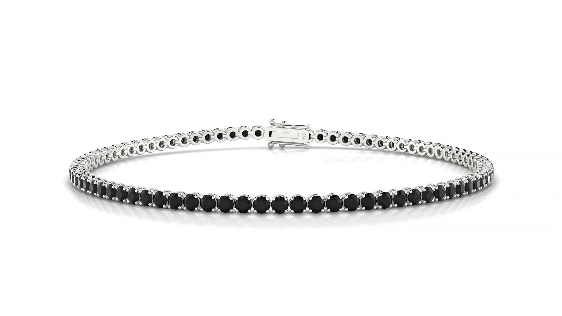 Firenze | 18k White Gold 2 mm Round Natural Black Diamond 15 cm Tennis Bracelet