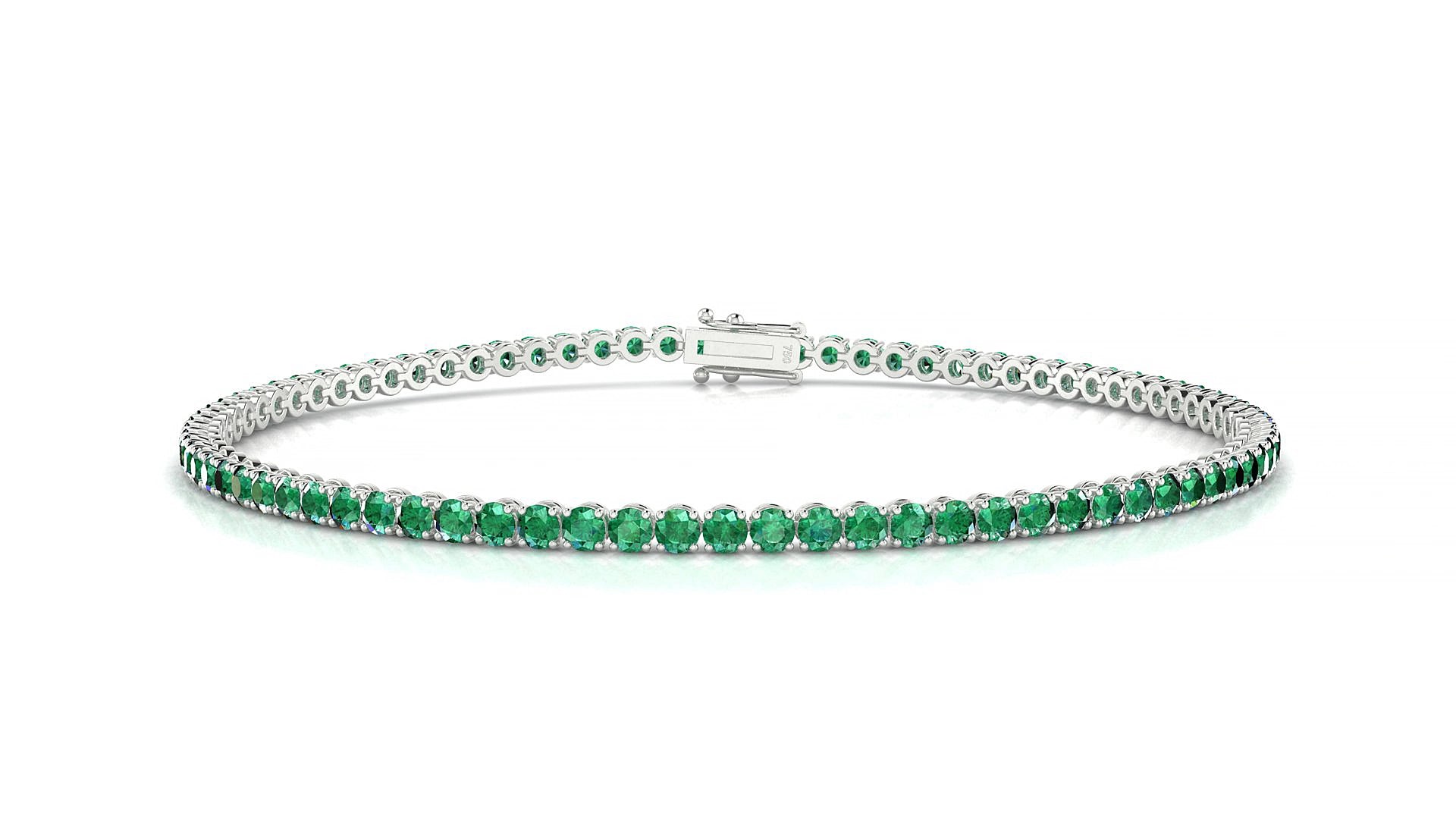 Firenze | 18k White Gold 2 mm Round Natural Emerald 15 cm Tennis Bracelet