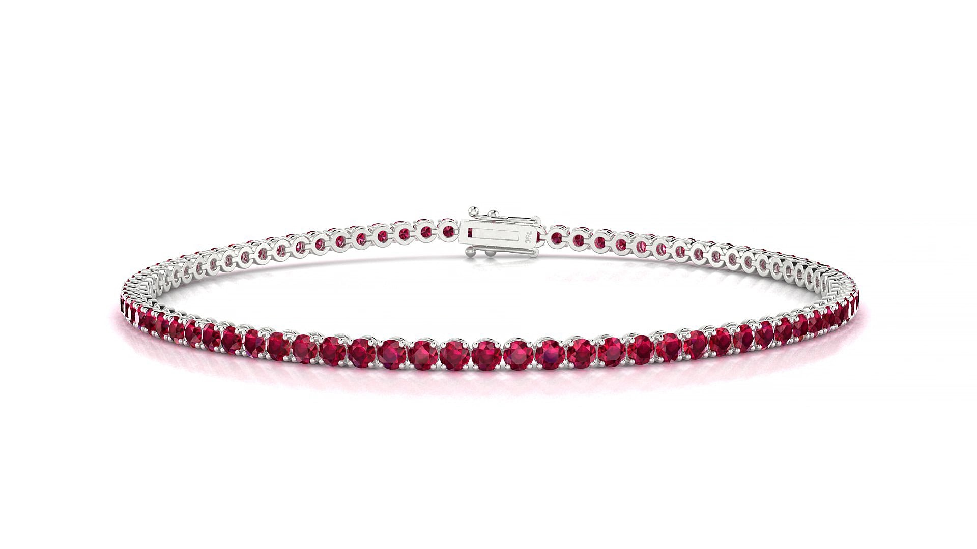 Firenze | 18k White Gold 2 mm Round Natural Ruby 17 cm Tennis Bracelet