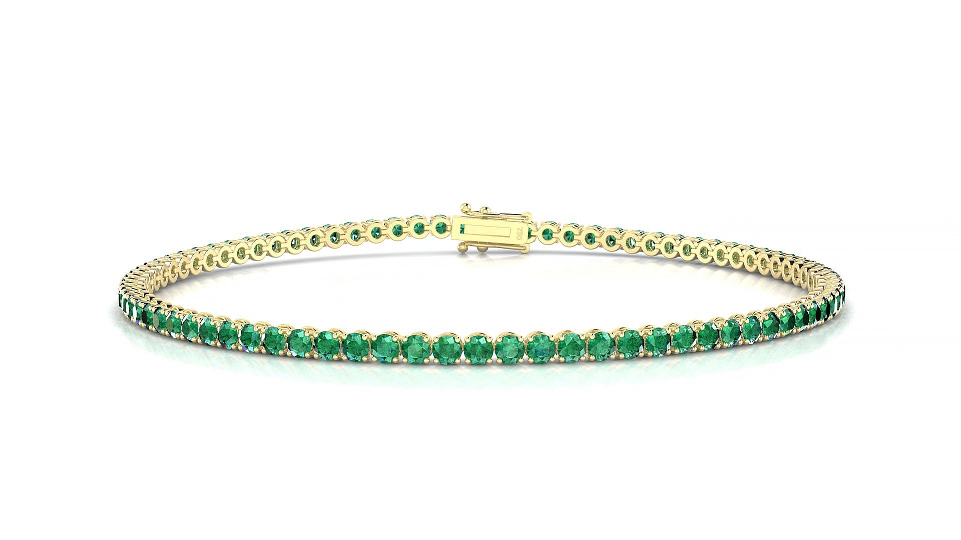 Firenze | 18k Yellow Gold 2 mm Round Natural Emerald 19 cm Tennis Bracelet