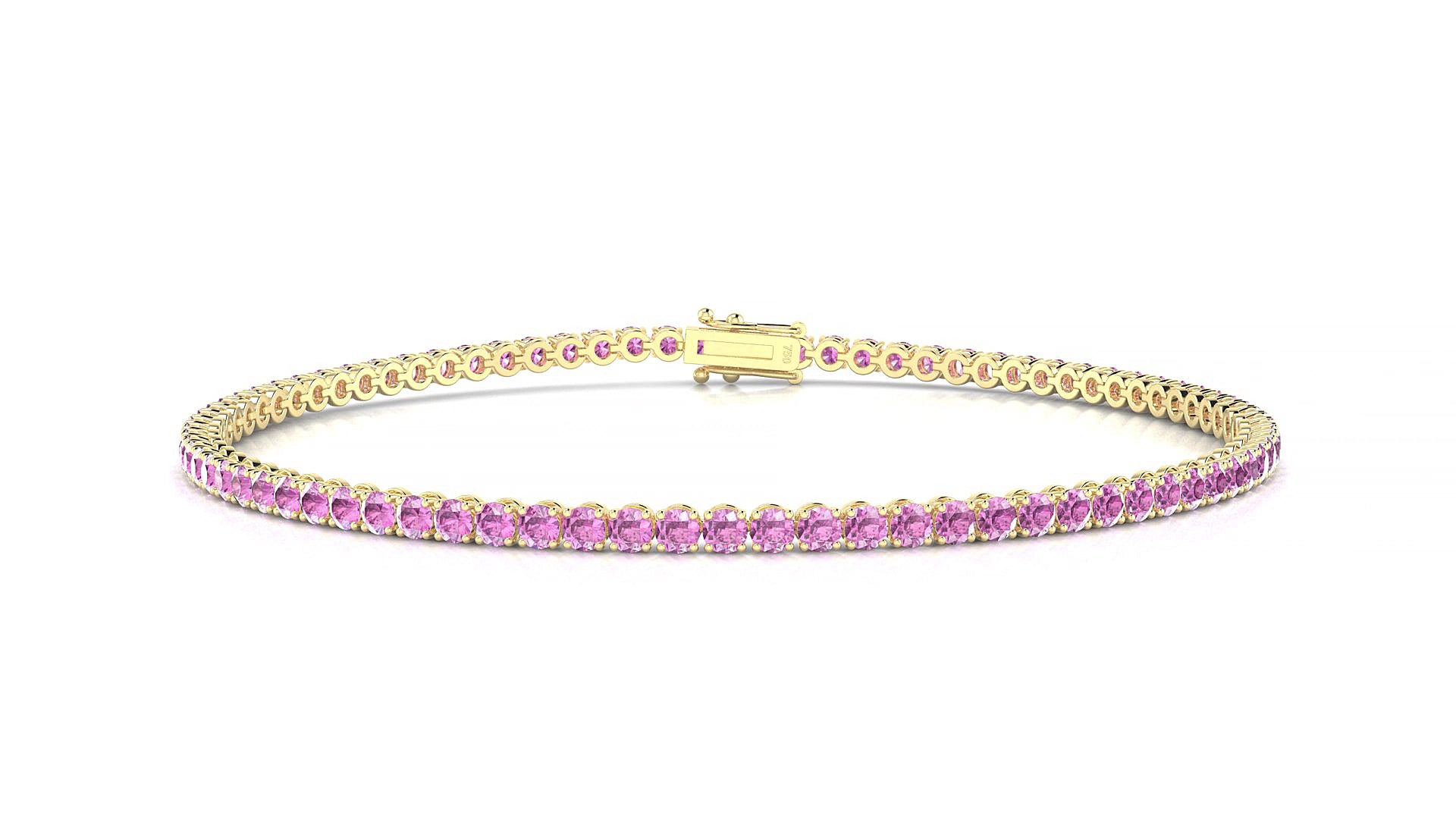 Firenze | 18k Yellow Gold 2 mm Round Natural Pink Sapphire 15 cm Tennis Bracelet