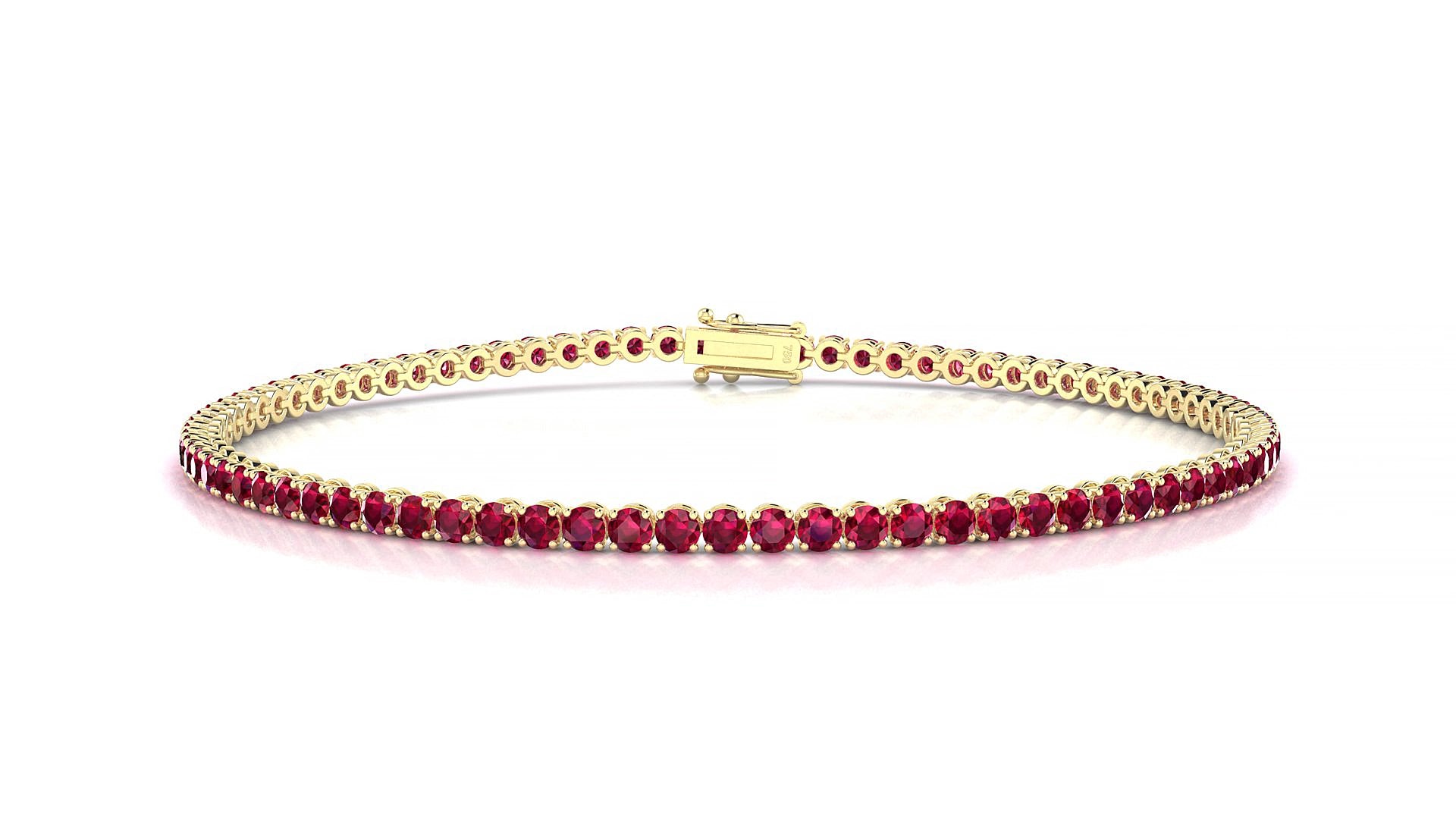 Firenze | 18k Yellow Gold 2 mm Round Natural Ruby 19 cm Tennis Bracelet