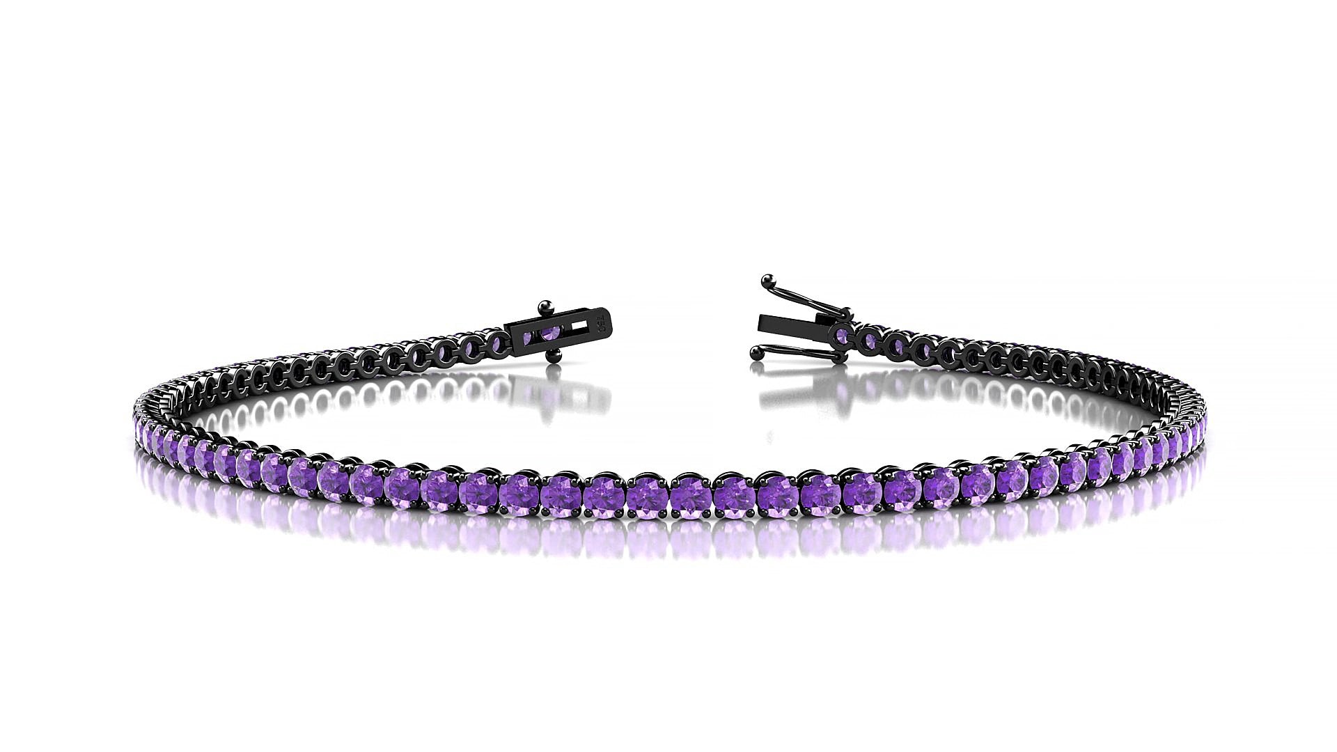 Firenze | 18k Black Gold 2 mm Round Natural Amethyst 16 cm Tennis Bracelet