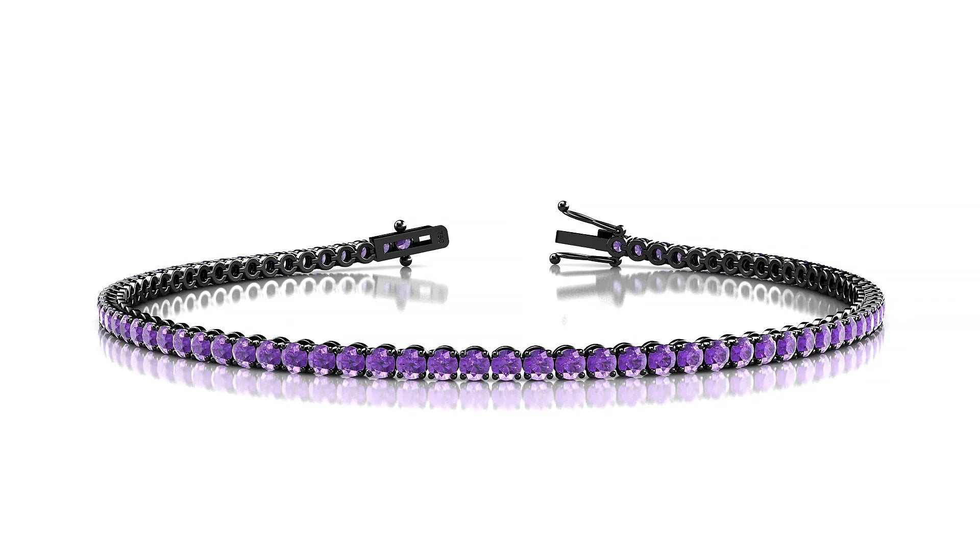 Firenze | 18k Black Gold 2 mm Round Natural Amethyst Tennis Bracelet