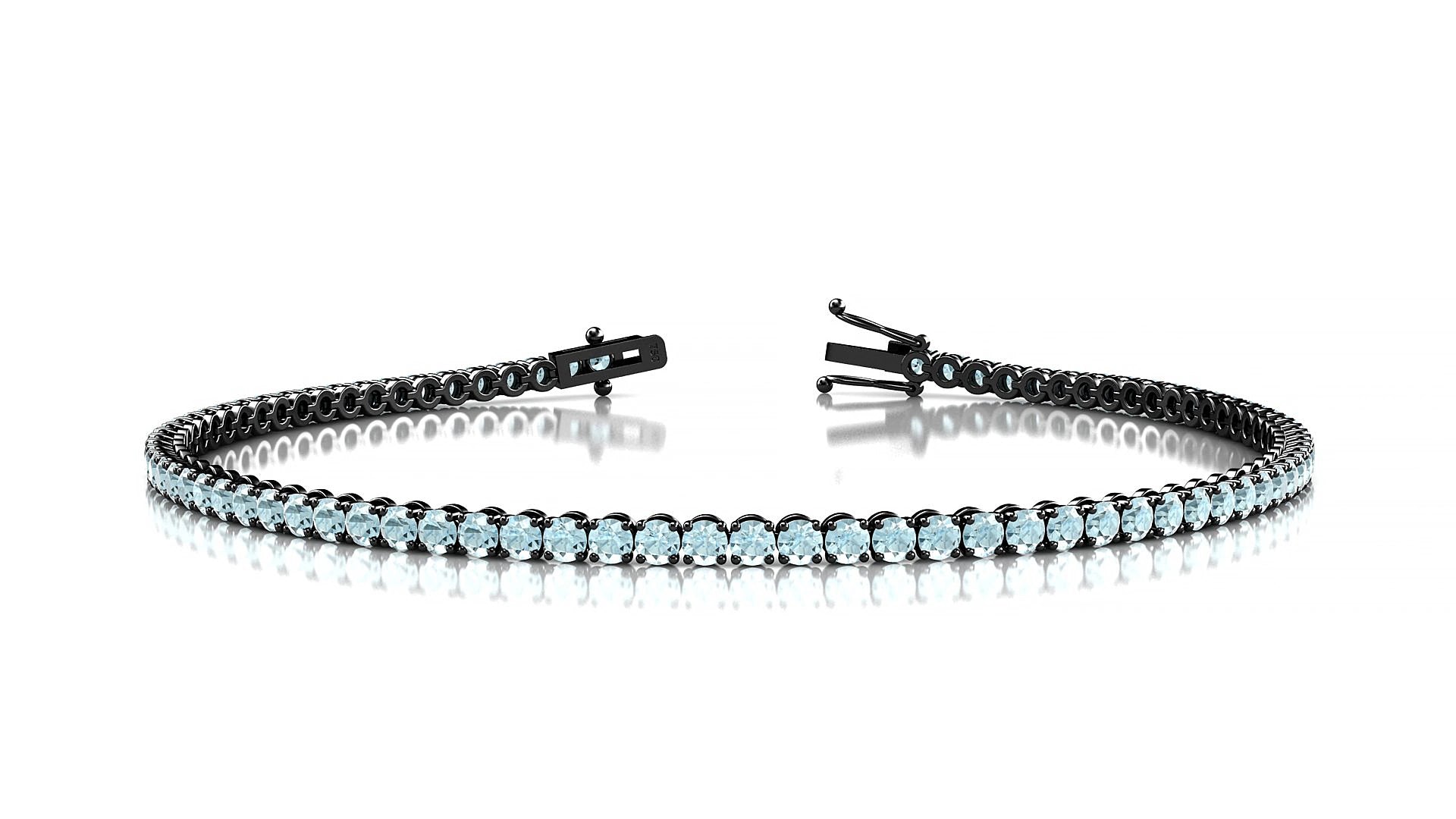 Firenze | 18k Black Gold 2 mm Round Natural Aquamarine 18 cm Tennis Bracelet