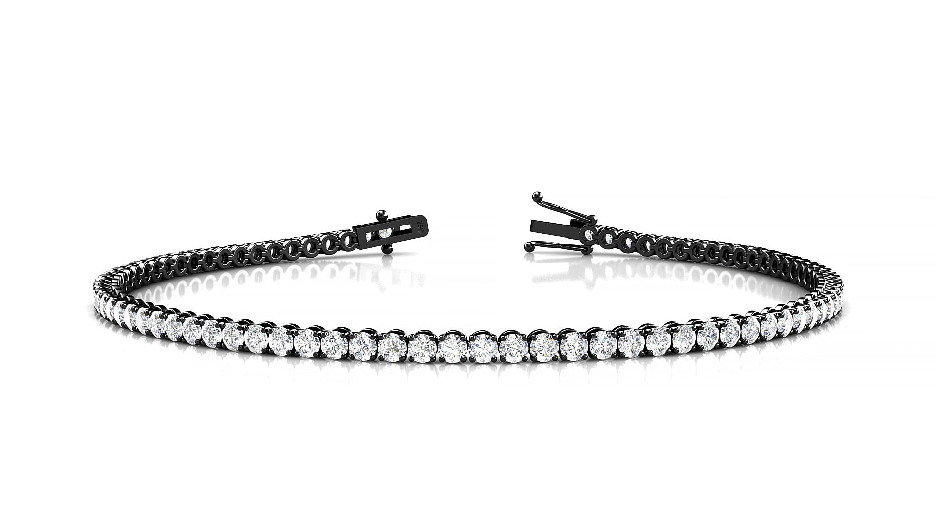 Firenze | 18k Black Gold 2 mm Round Natural Diamond 17 cm Tennis Bracelet