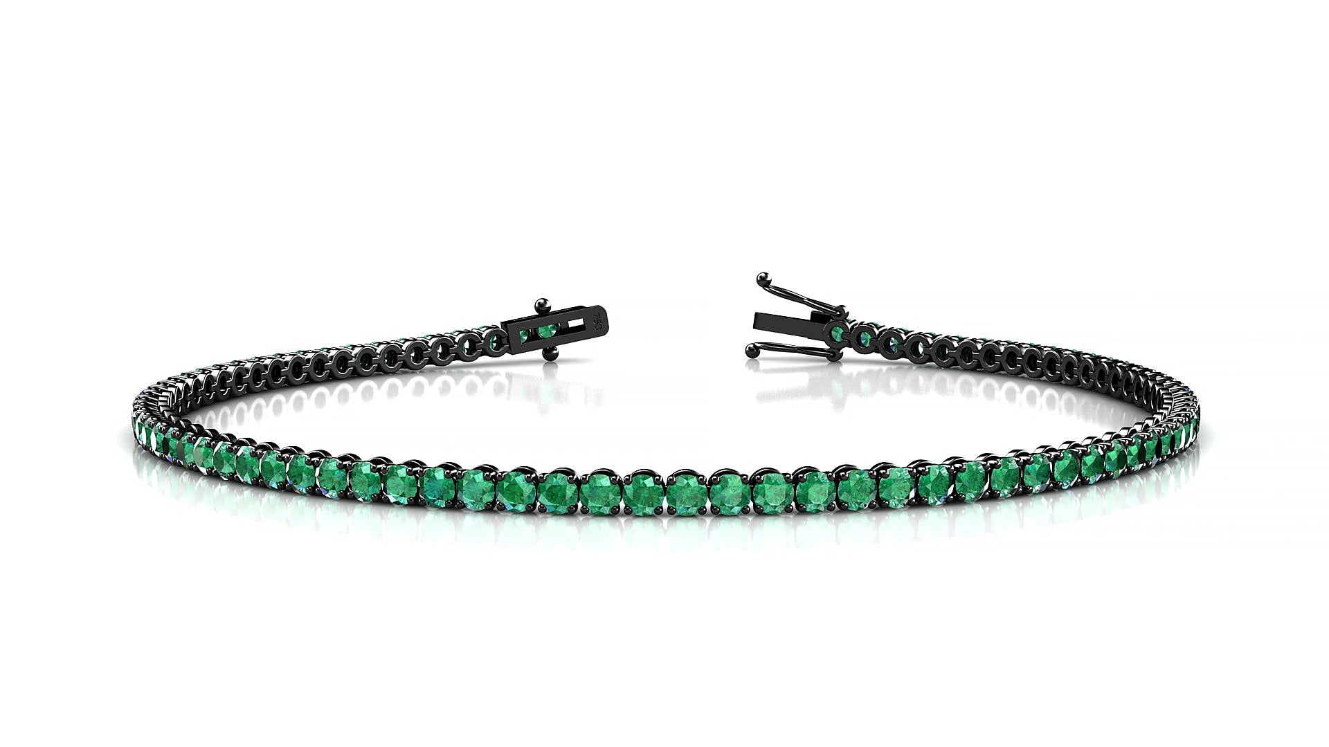 Firenze | 18k Black Gold 2 mm Round Natural Emerald 15 cm Tennis Bracelet
