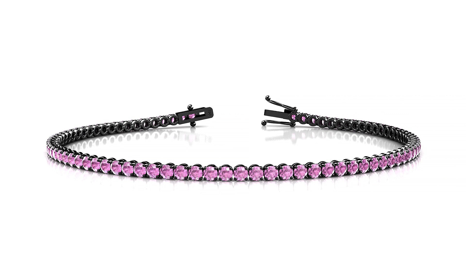 Firenze | 18k Black Gold 2 mm Round Natural Pink Sapphire 15 cm Tennis Bracelet