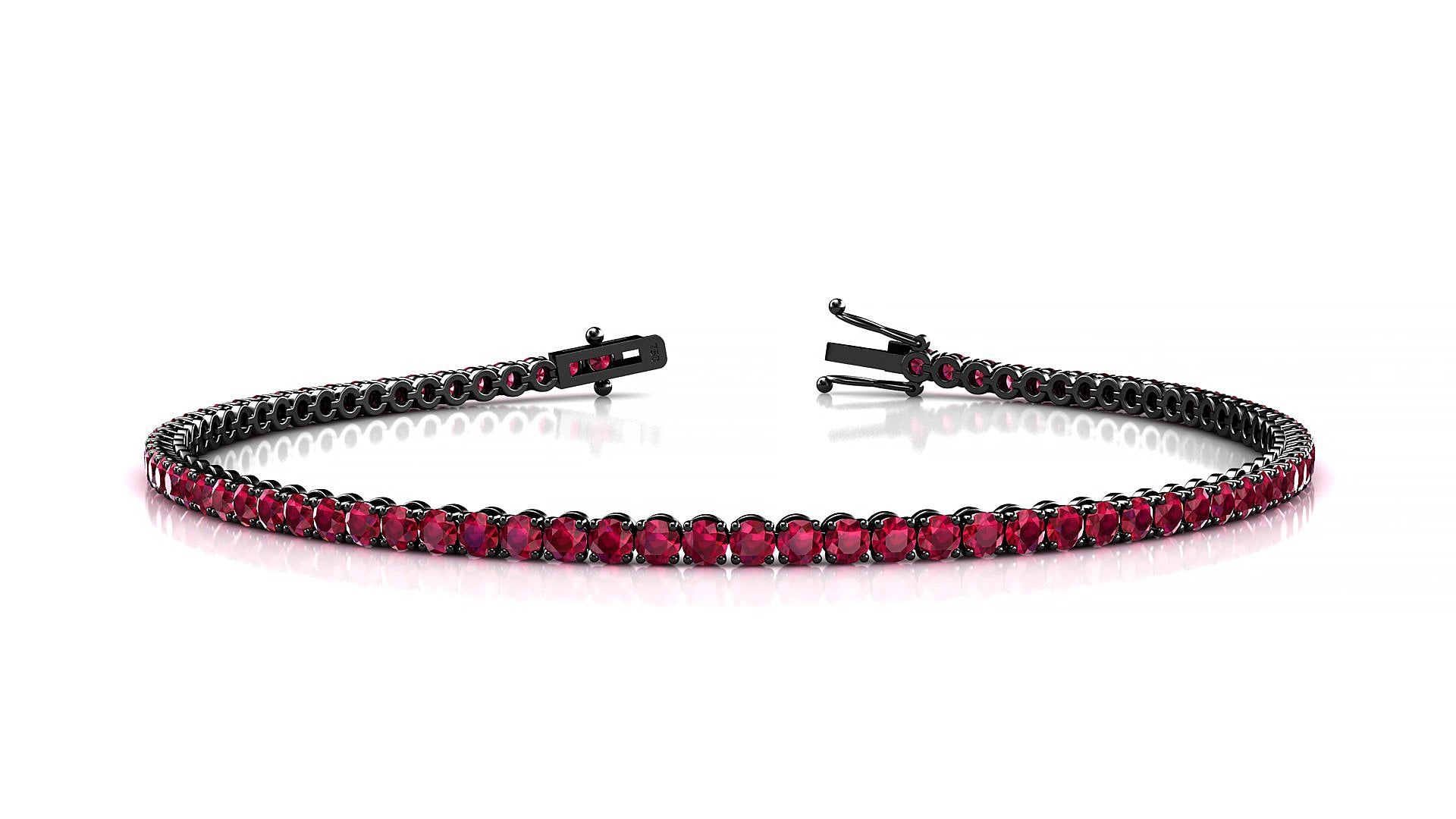 Firenze | 18k Black Gold 2 mm Round Natural Ruby 15 cm Tennis Bracelet