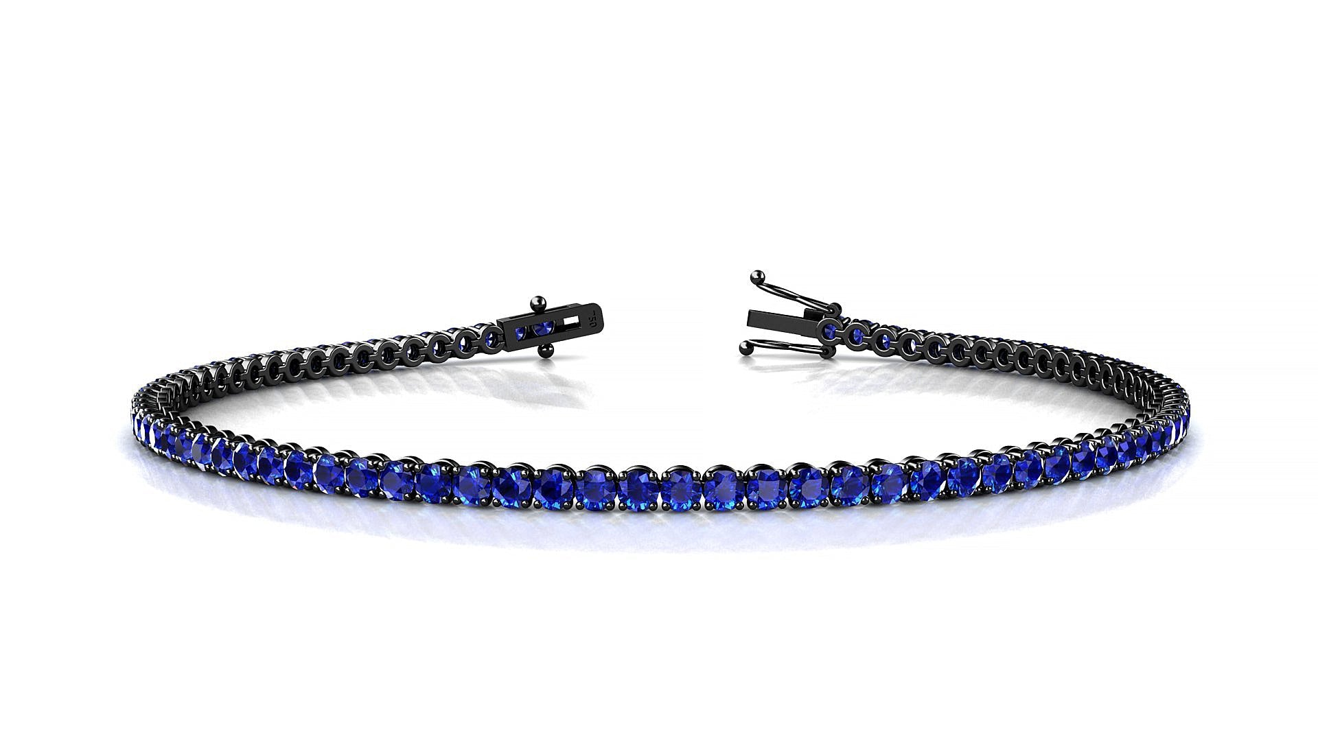 Firenze | 18k Black Gold 2 mm Round Natural Sapphire Tennis Bracelet