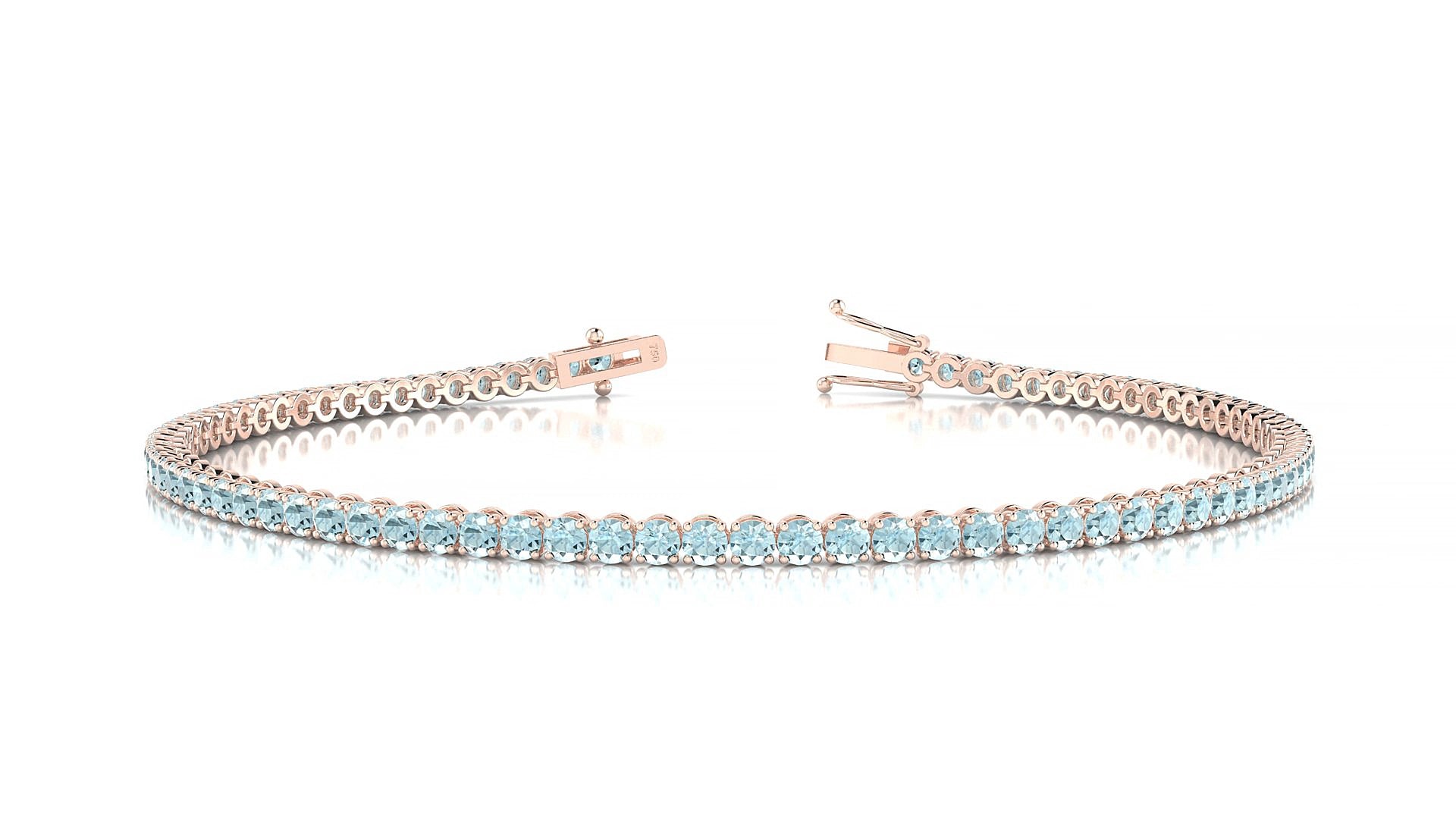 Firenze | 18k Rose Gold 2 mm Round Natural Aquamarine 20 cm Tennis Bracelet
