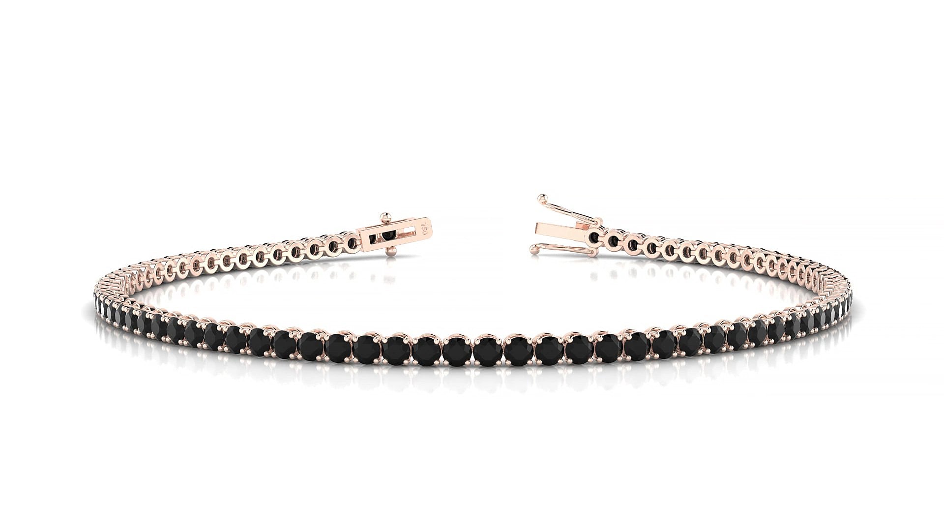 Firenze | 18k Rose Gold 2 mm Round Natural Black Diamond 15 cm Tennis Bracelet