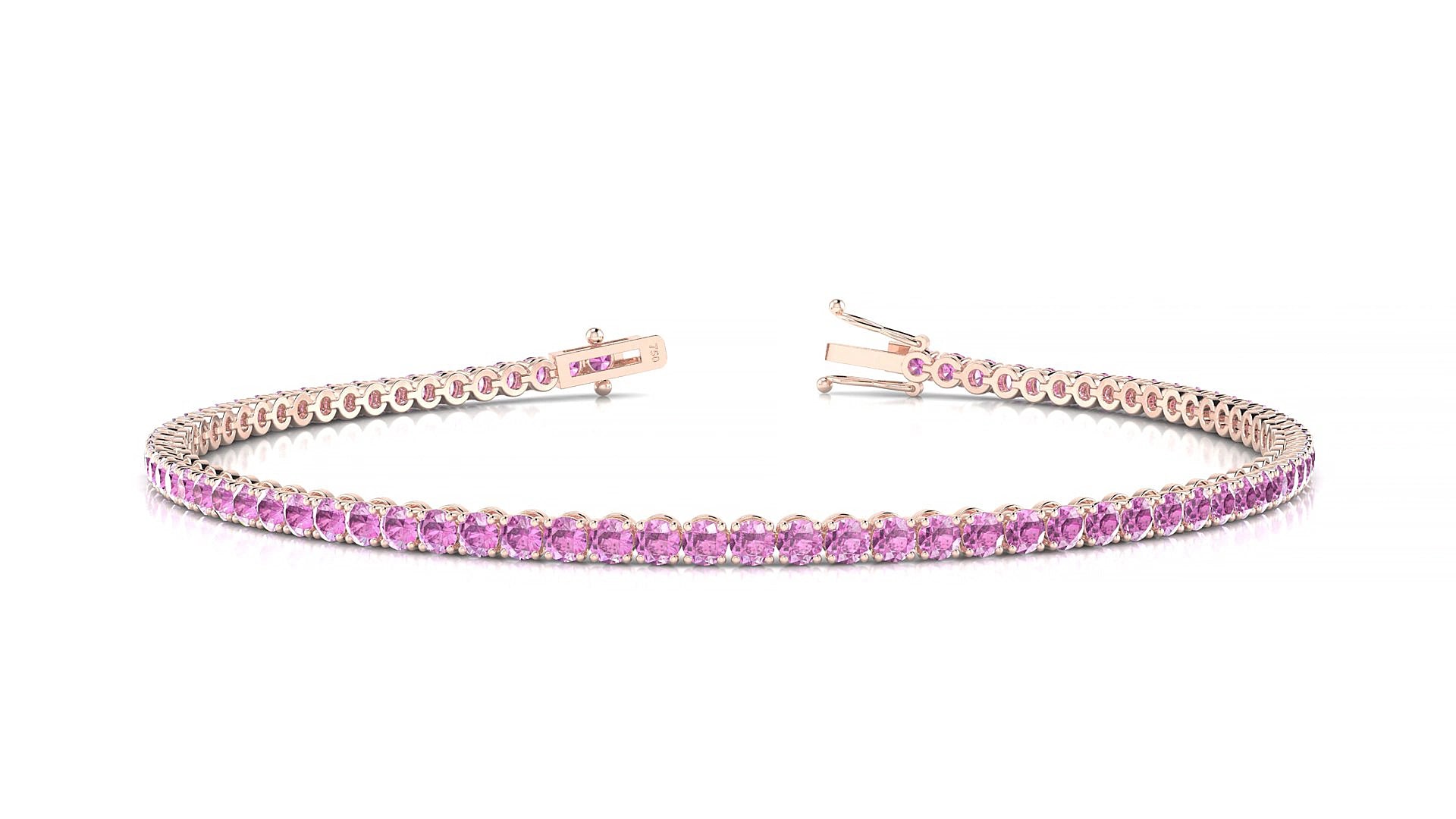 Firenze | 18k Rose Gold 2 mm Round Natural Pink Sapphire 20 cm Tennis Bracelet