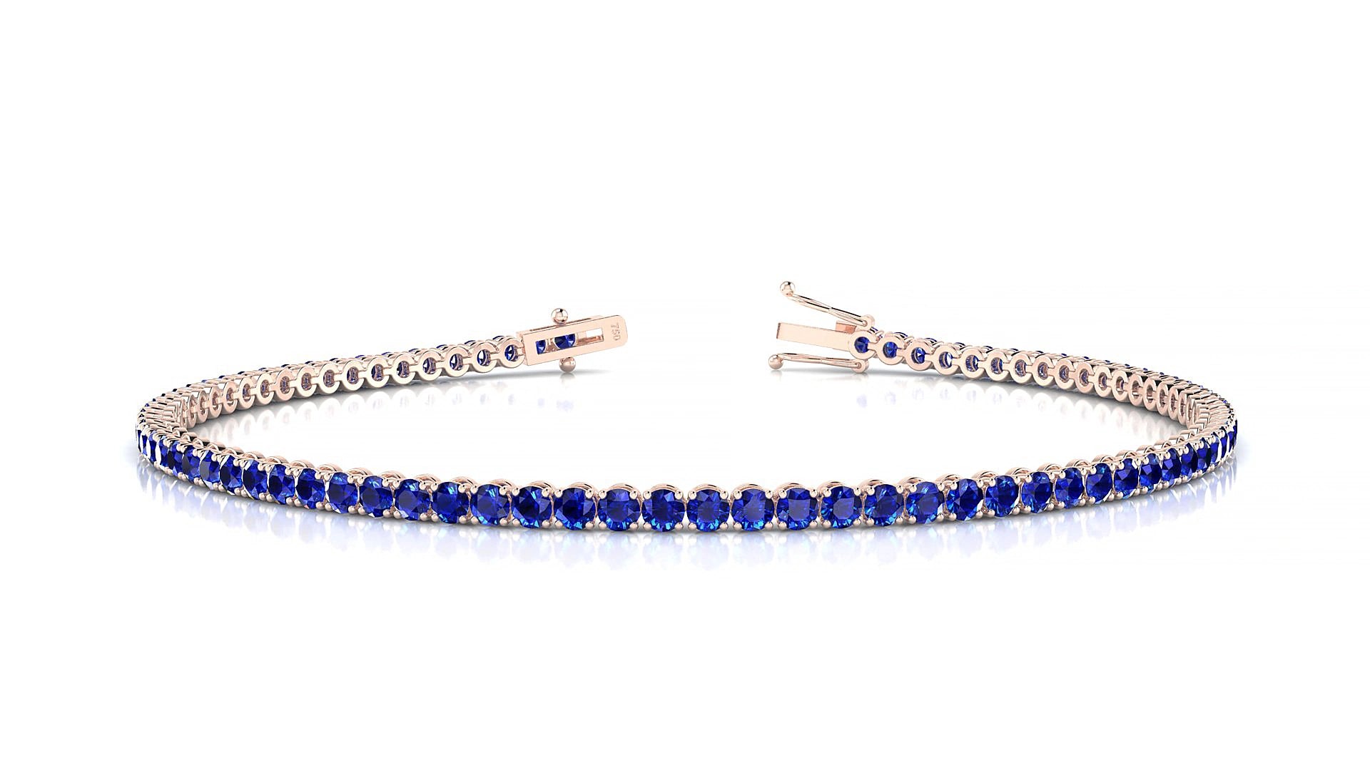 Firenze | 18k Rose Gold 2 mm Round Natural Sapphire 15 cm Tennis Bracelet