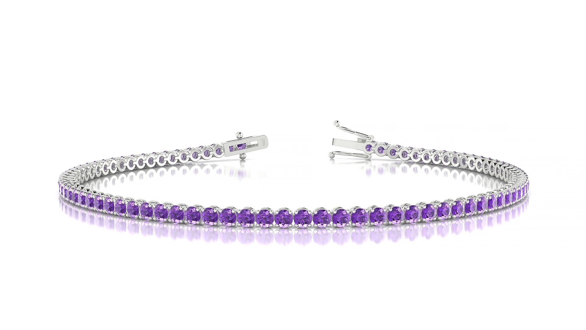 Firenze | 18k White Gold 2 mm Round Natural Amethyst 18 cm Tennis Bracelet