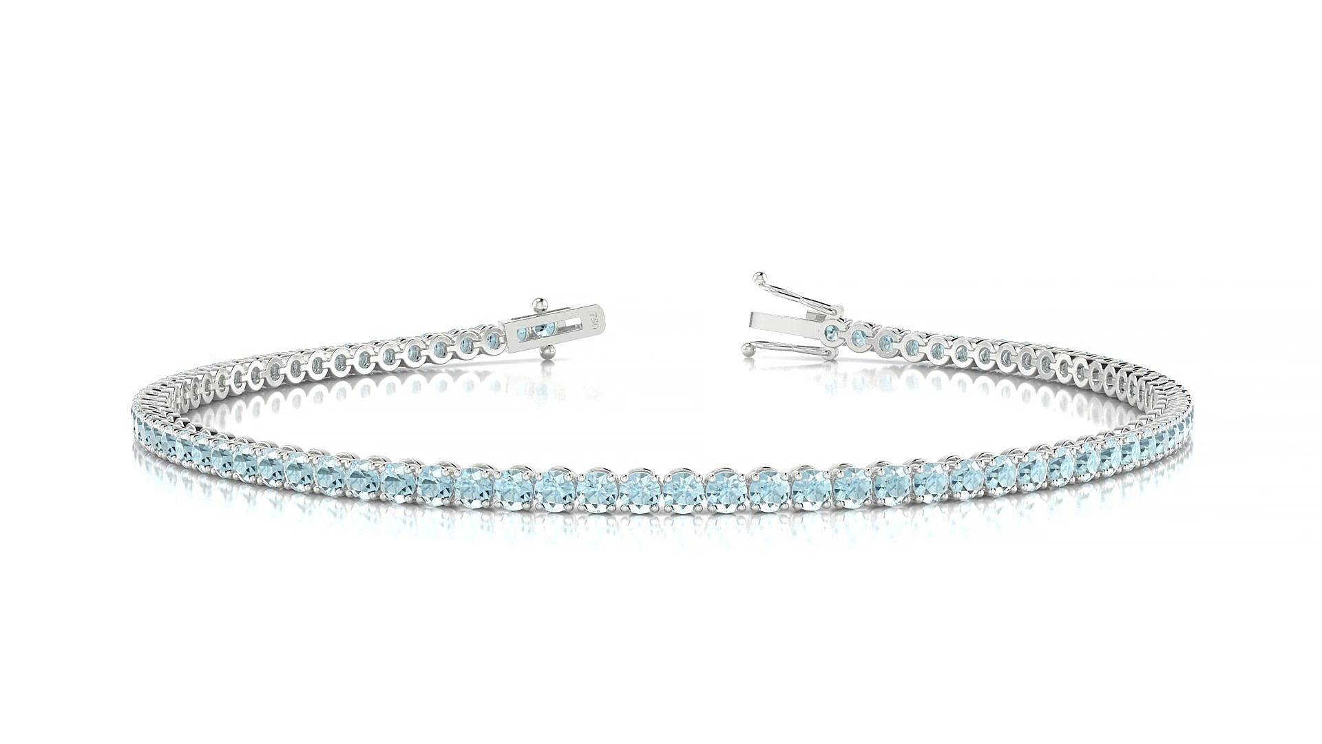 Firenze | 18k White Gold 2 mm Round Natural Aquamarine 15 cm Tennis Bracelet