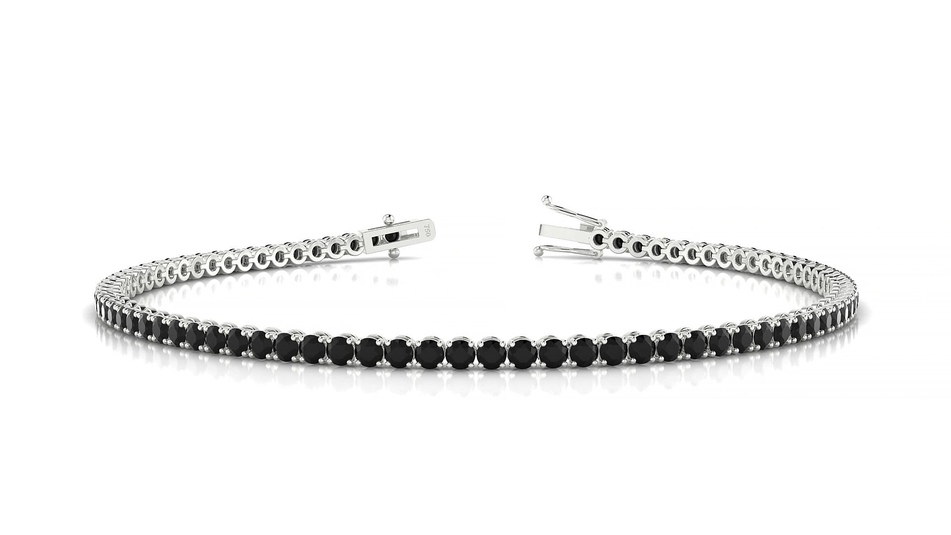 Firenze | 18k White Gold 2 mm Round Natural Black Diamond 16 cm Tennis Bracelet
