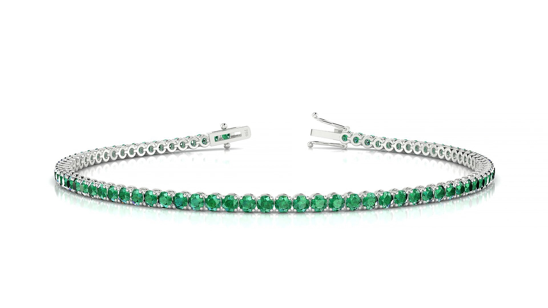 Firenze | 18k White Gold 2 mm Round Natural Emerald 15 cm Tennis Bracelet