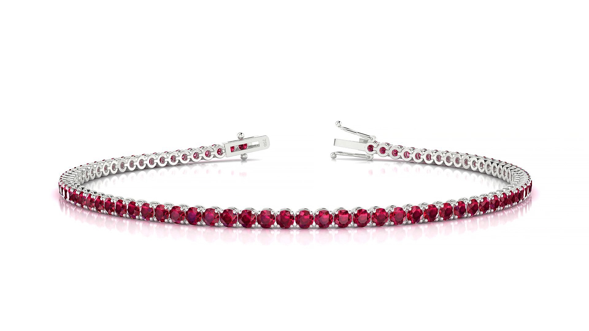 Firenze | 18k White Gold 2 mm Round Natural Ruby 15 cm Tennis Bracelet