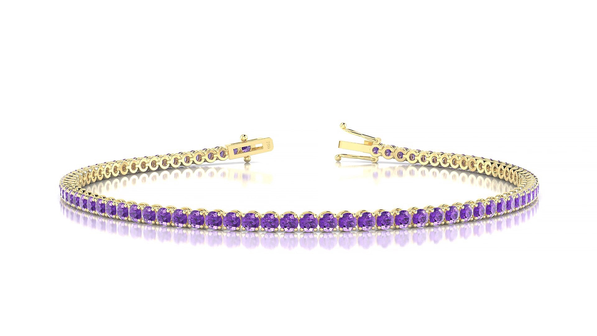 Firenze | 18k Yellow Gold 2 mm Round Natural Amethyst 18 cm Tennis Bracelet