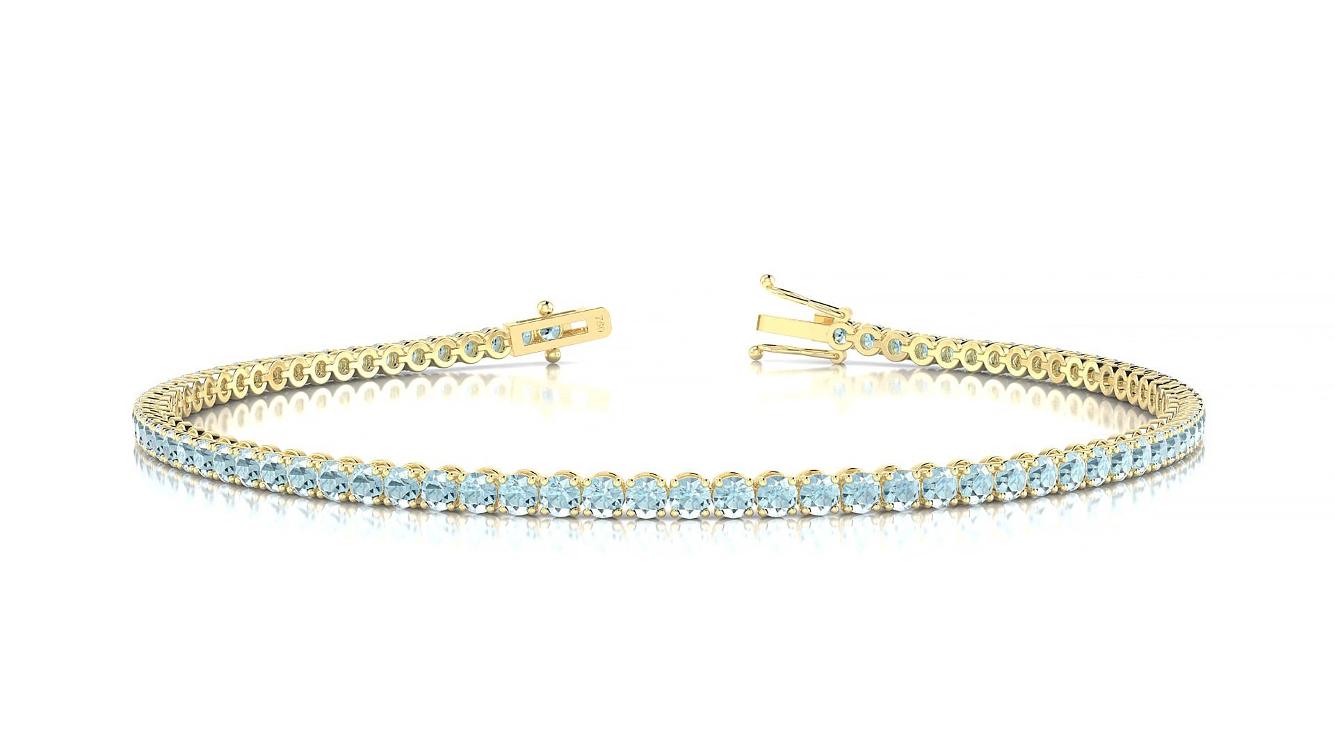 Firenze | 18k Yellow Gold 2 mm Round Natural Aquamarine 18 cm Tennis Bracelet