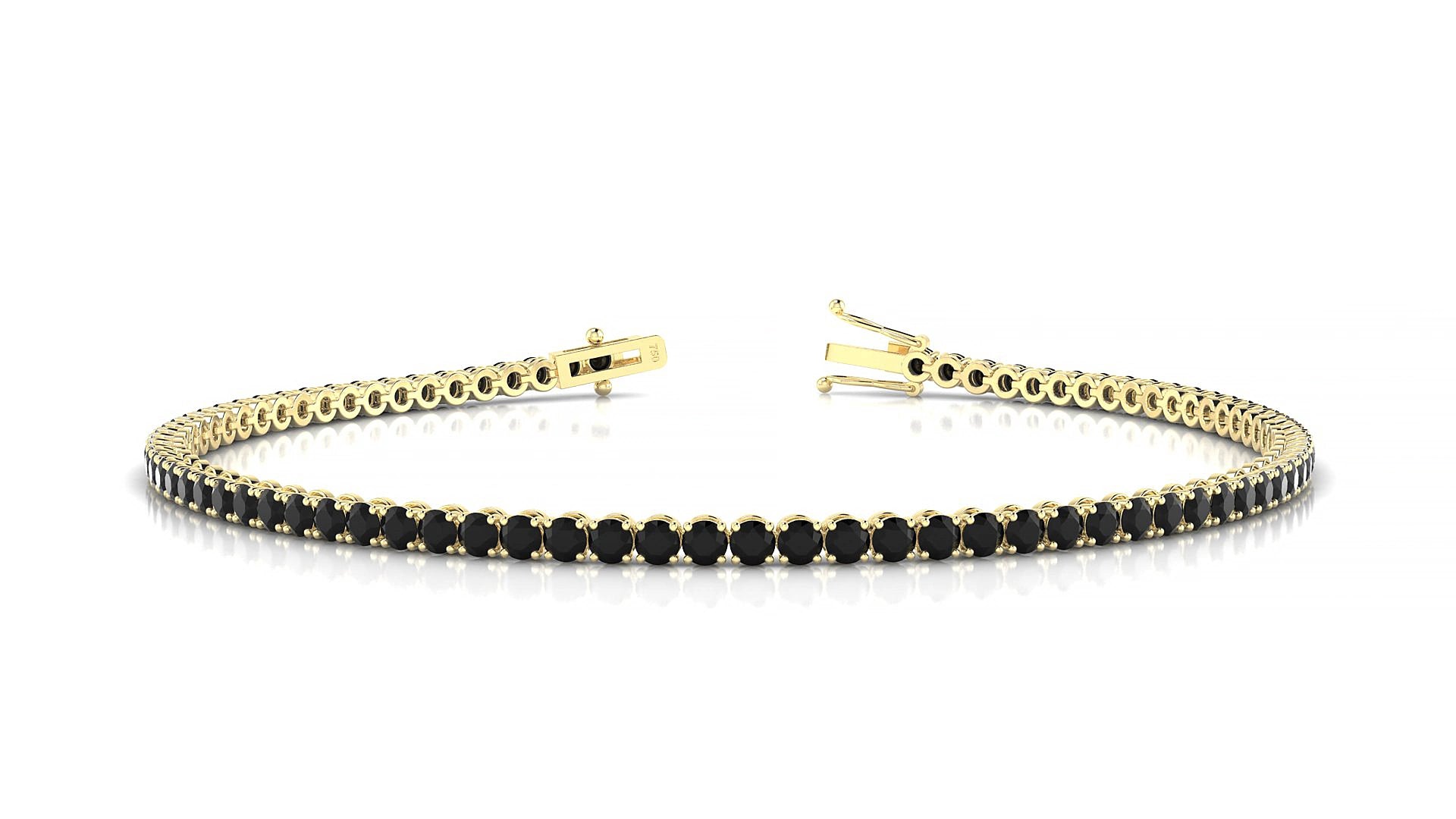 Firenze | 18k Yellow Gold 2 mm Round Natural Black Diamond 15 cm Tennis Bracelet