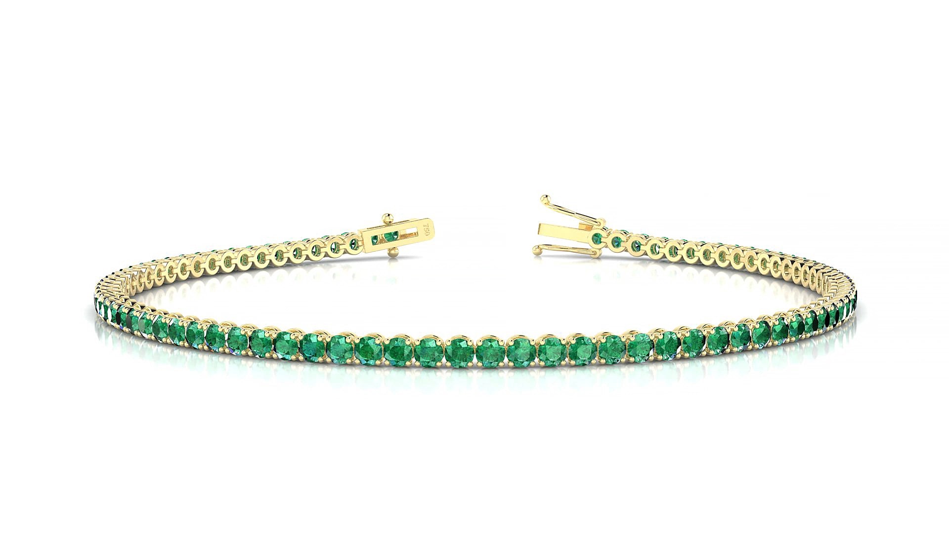 Firenze | 18k Yellow Gold 2 mm Round Natural Emerald 18 cm Tennis Bracelet