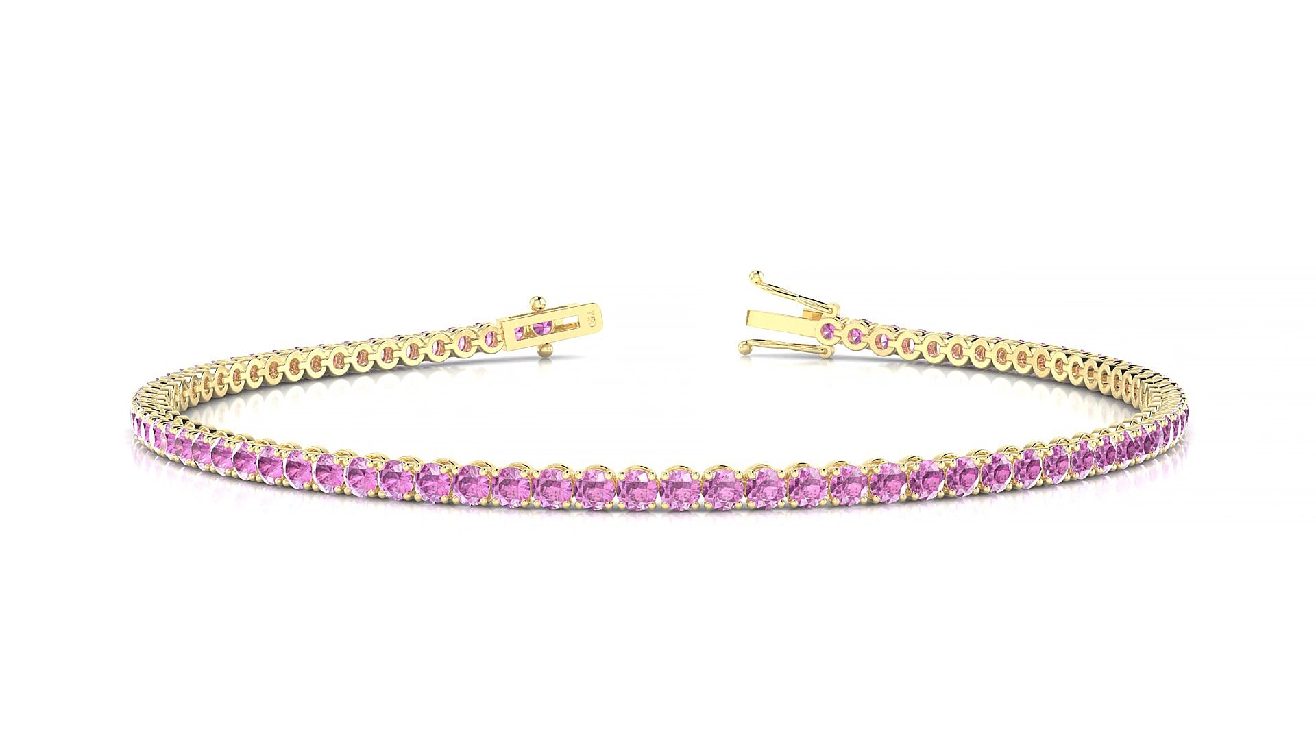 Firenze | 18k Yellow Gold 2 mm Round Natural Pink Sapphire 17 cm Tennis Bracelet