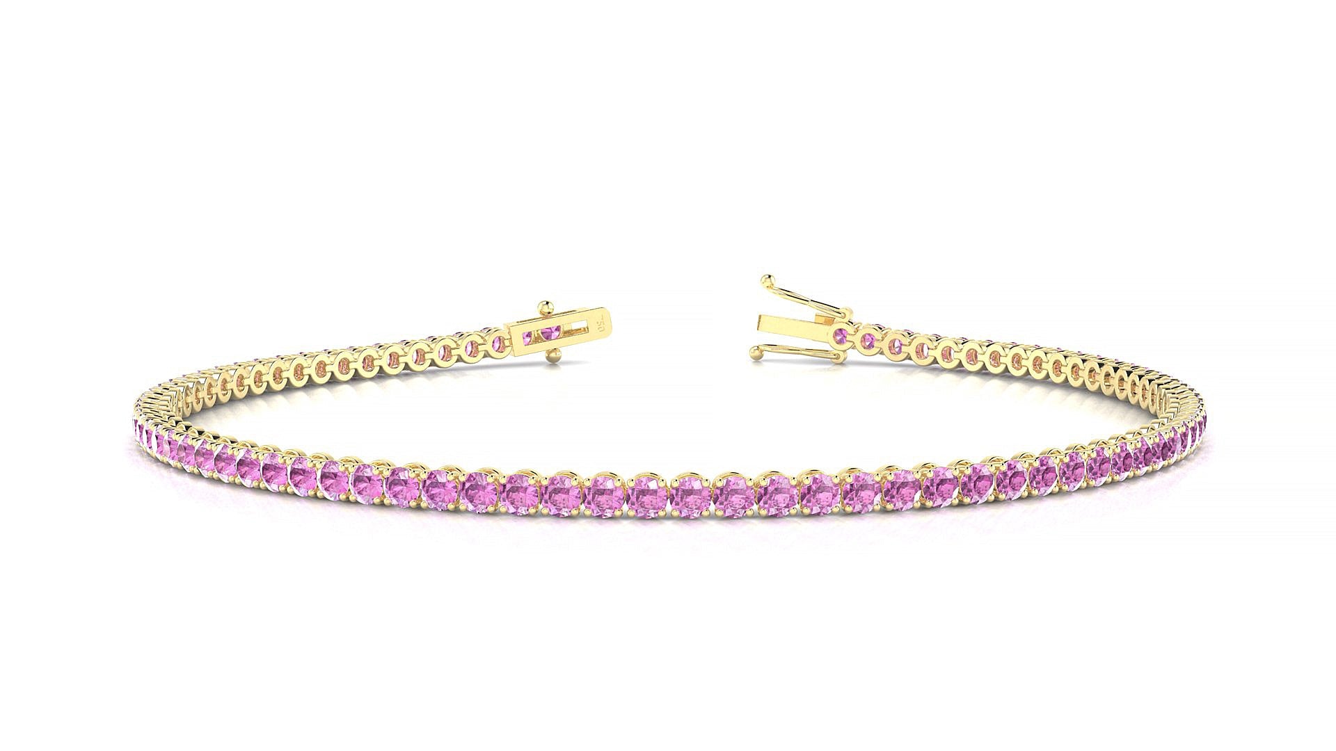 Firenze | 18k Yellow Gold 2 mm Round Natural Pink Sapphire Tennis Bracelet