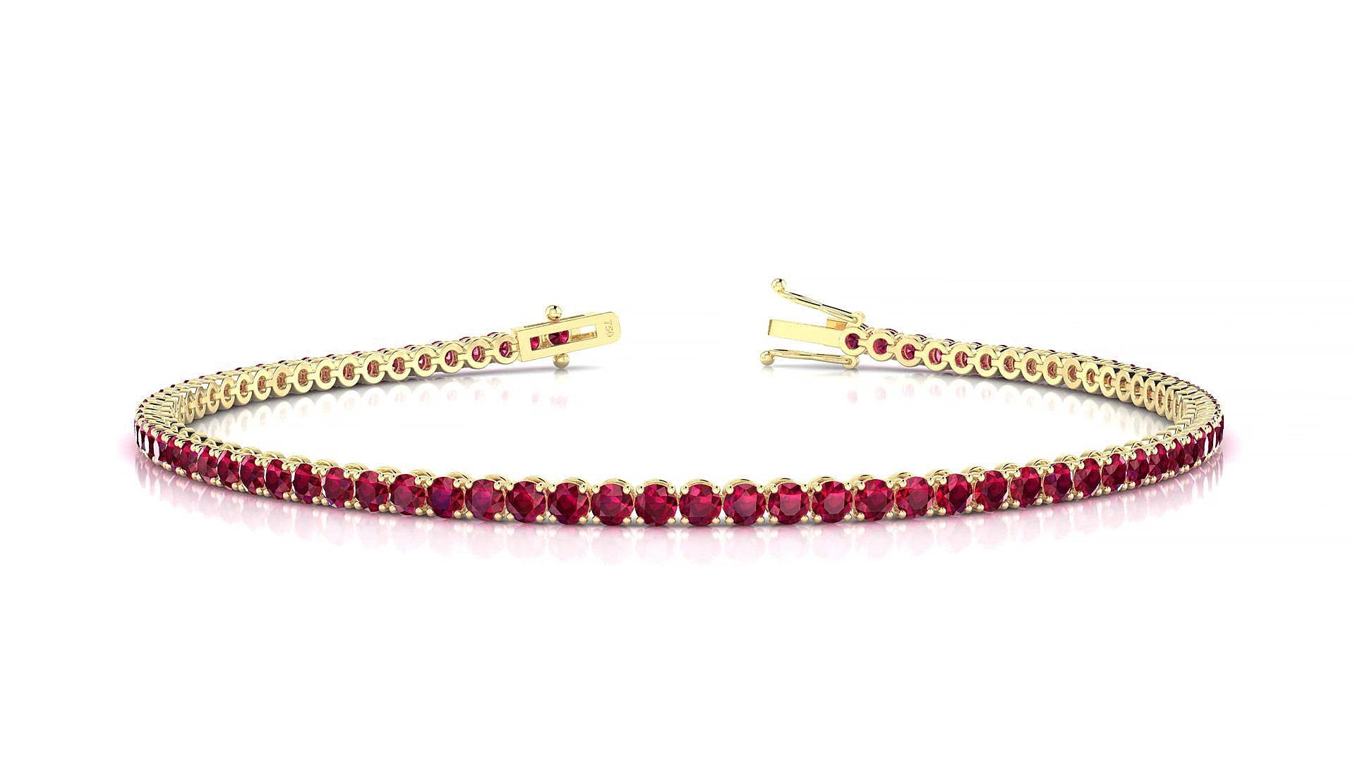 Firenze | 18k Yellow Gold 2 mm Round Natural Ruby 15 cm Tennis Bracelet