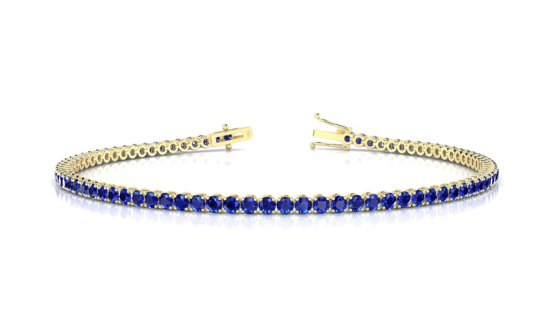 Firenze | 18k Yellow Gold 2 mm Round Natural Sapphire 15 cm Tennis Bracelet