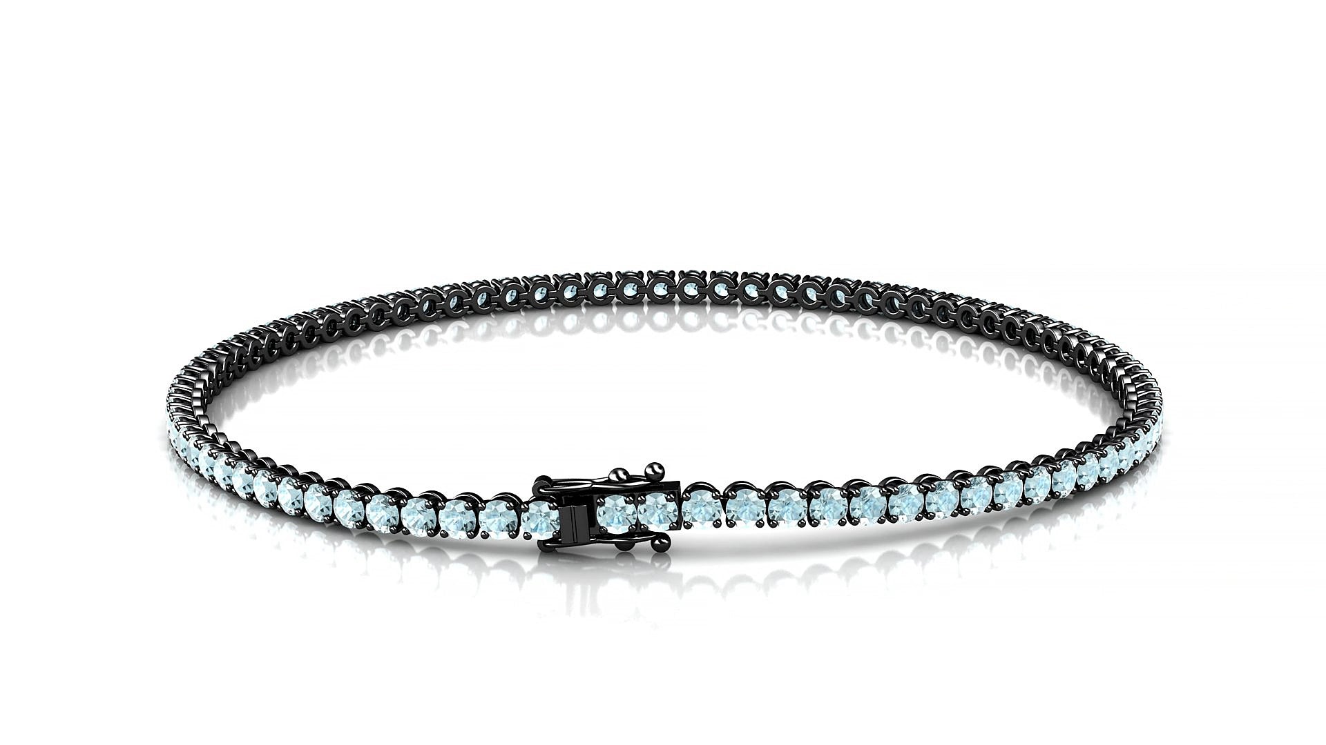 Firenze | 18k Black Gold 2 mm Round Natural Aquamarine 15 cm Tennis Bracelet