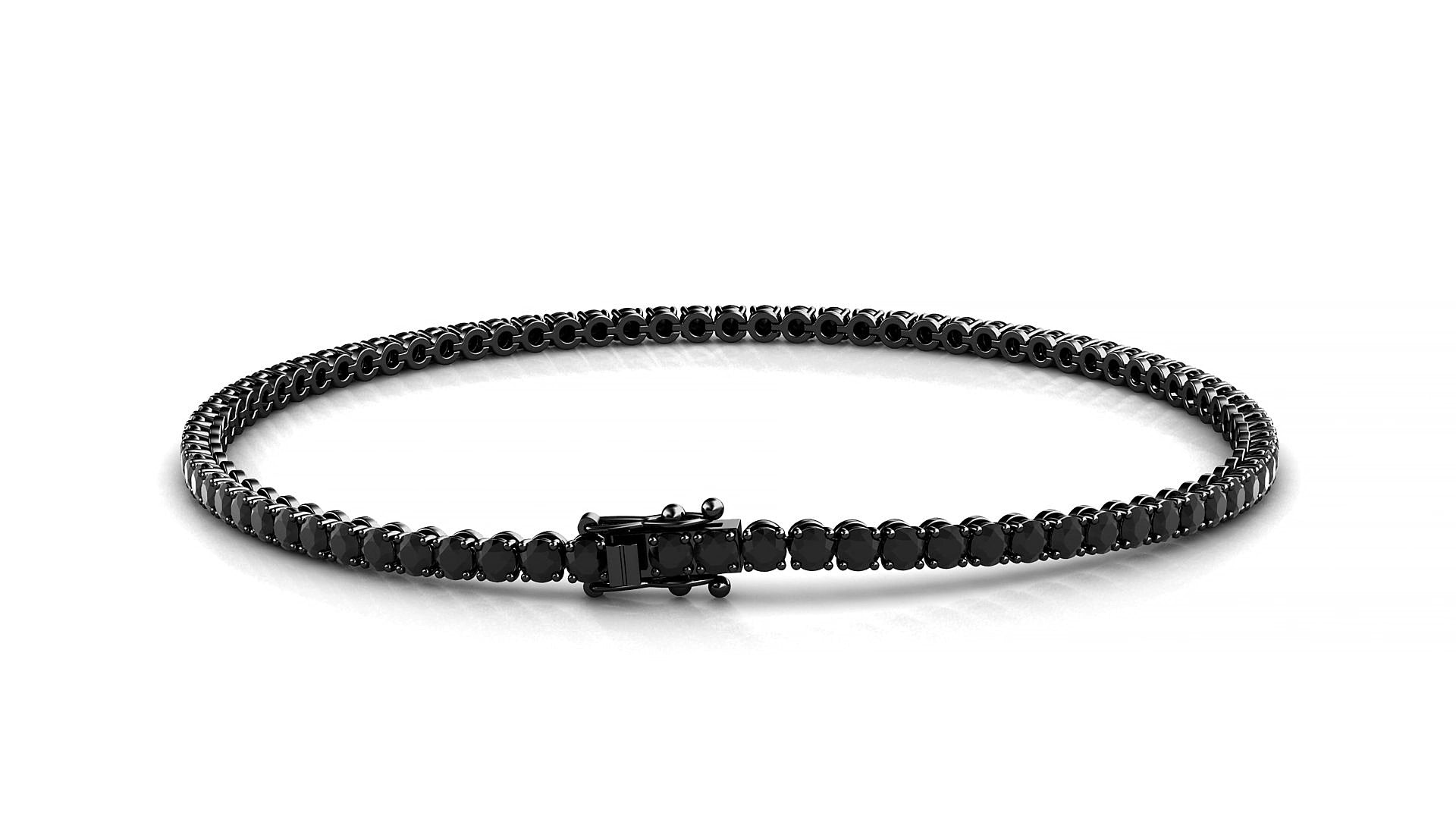 Firenze | 18k Black Gold 2 mm Round Natural Black Diamond 15 cm Tennis Bracelet