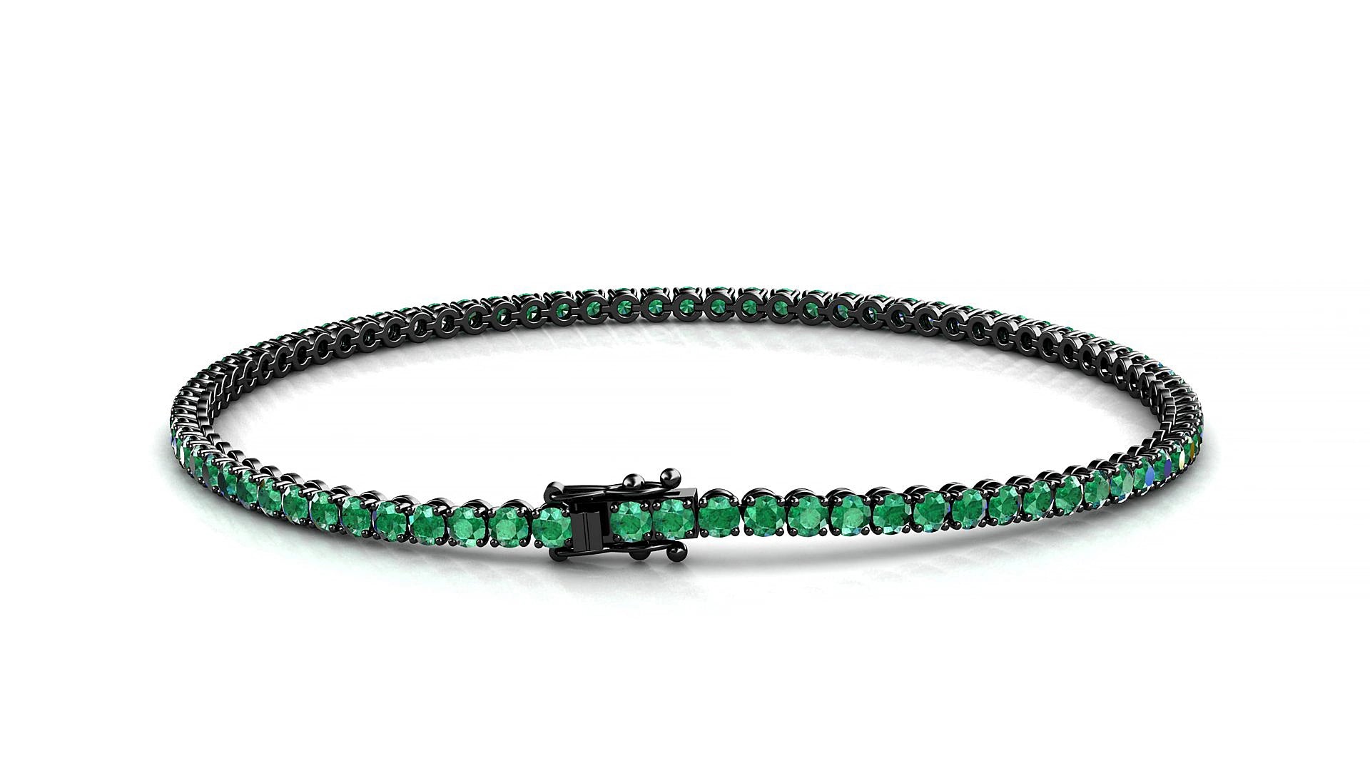 Firenze | 18k Black Gold 2 mm Round Natural Emerald 16 cm Tennis Bracelet