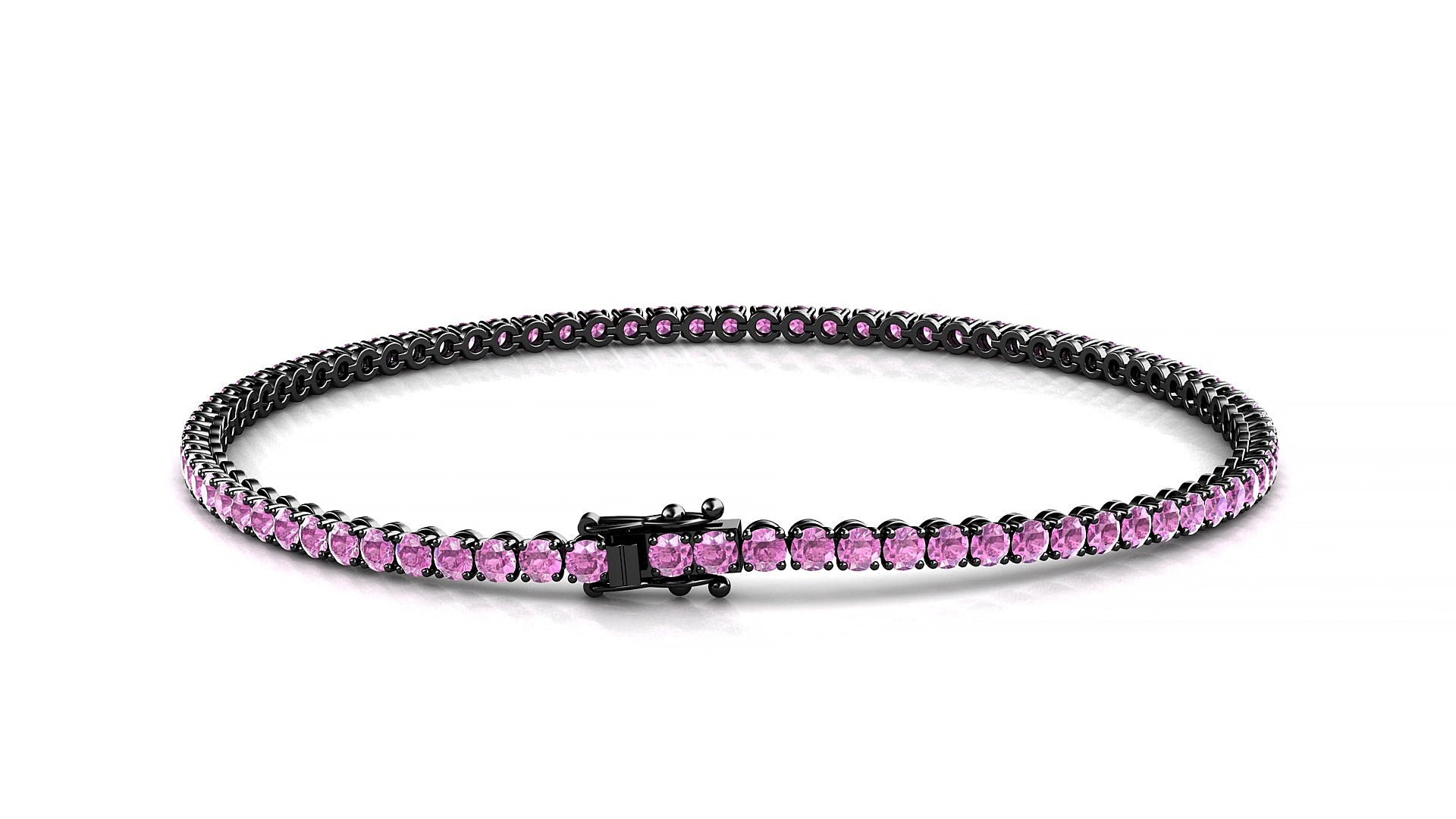 Firenze | 18k Black Gold 2 mm Round Natural Pink Sapphire 15 cm Tennis Bracelet