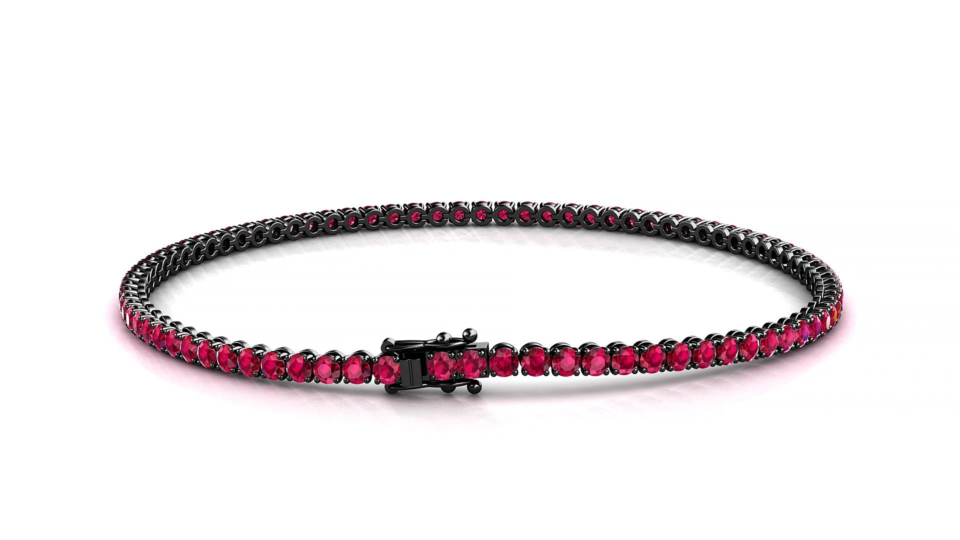 Firenze | 18k Black Gold 2 mm Round Natural Ruby 17 cm Tennis Bracelet