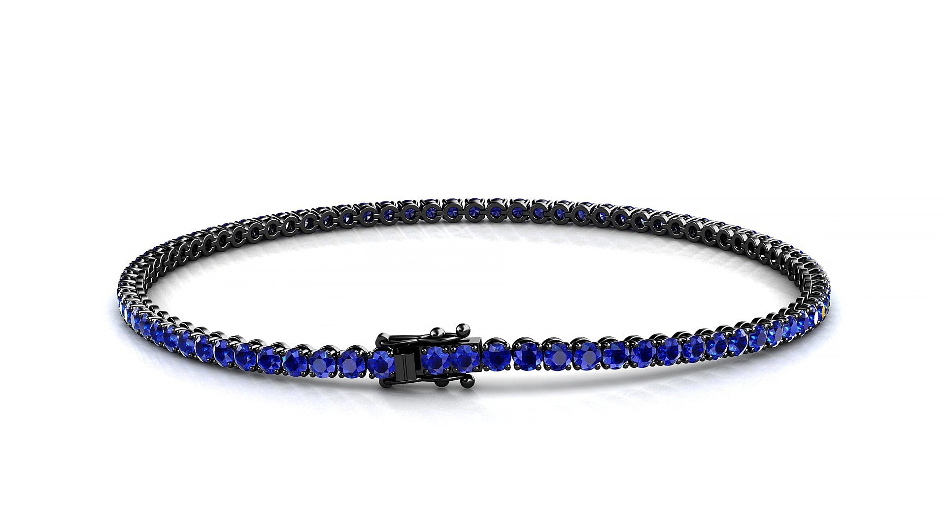 Firenze | 18k Black Gold 2 mm Round Natural Sapphire 15 cm Tennis Bracelet