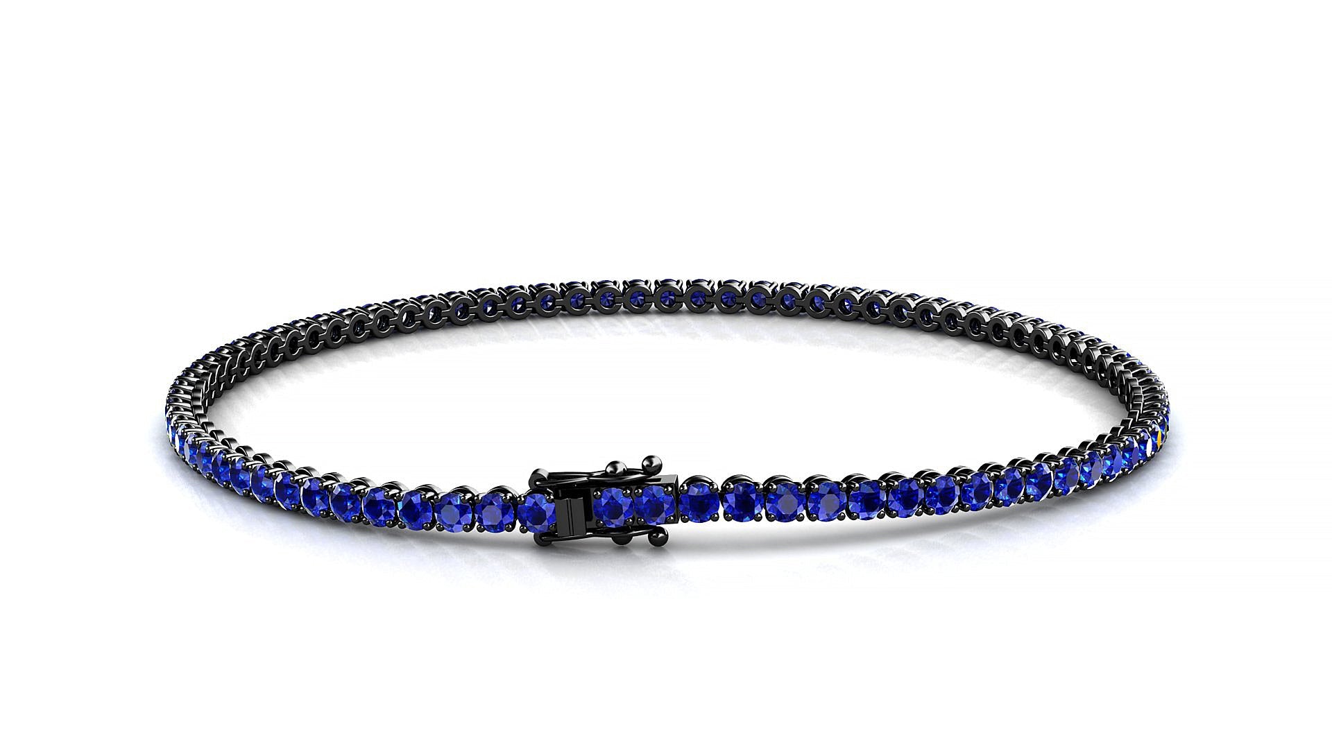 Firenze | 18k Black Gold 2 mm Round Natural Sapphire Tennis Bracelet