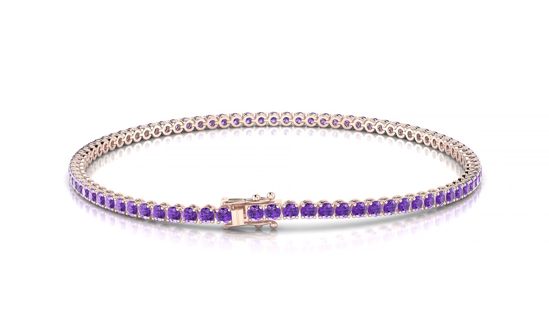 Firenze | 18k Rose Gold 2 mm Round Natural Amethyst 17 cm Tennis Bracelet