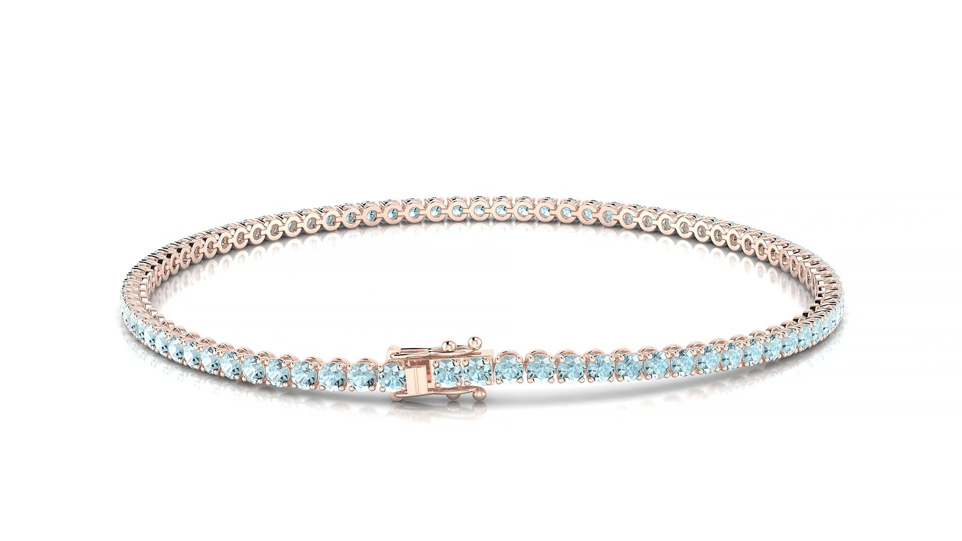Firenze | 18k Rose Gold 2 mm Round Natural Aquamarine 16 cm Tennis Bracelet