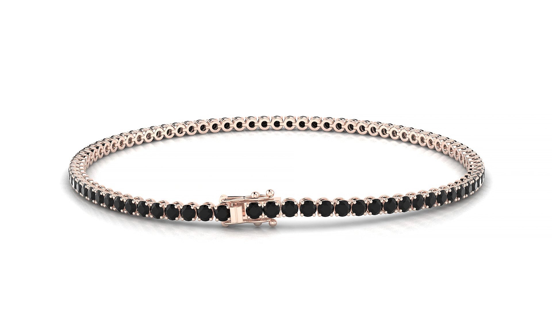 Firenze | 18k Rose Gold 2 mm Round Natural Black Diamond 17 cm Tennis Bracelet