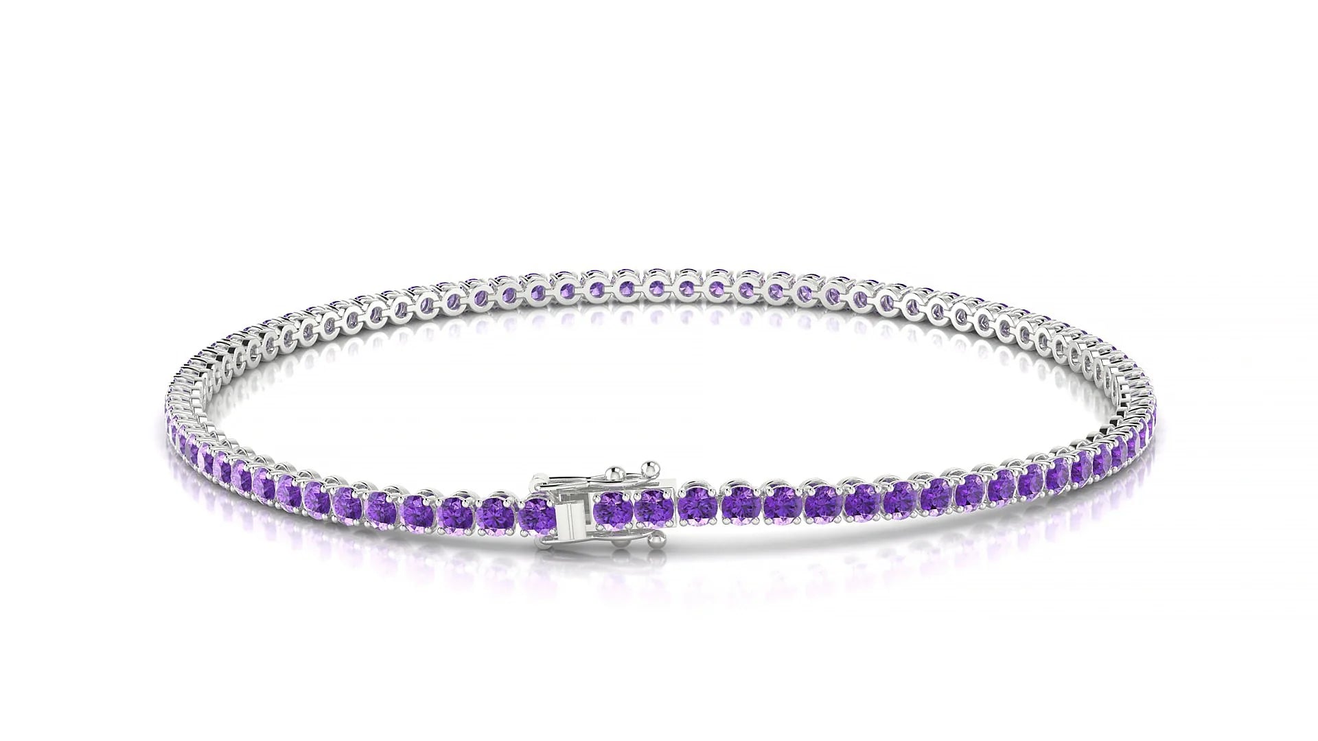 Firenze | 18k White Gold 2 mm Round Natural Amethyst Tennis Bracelet