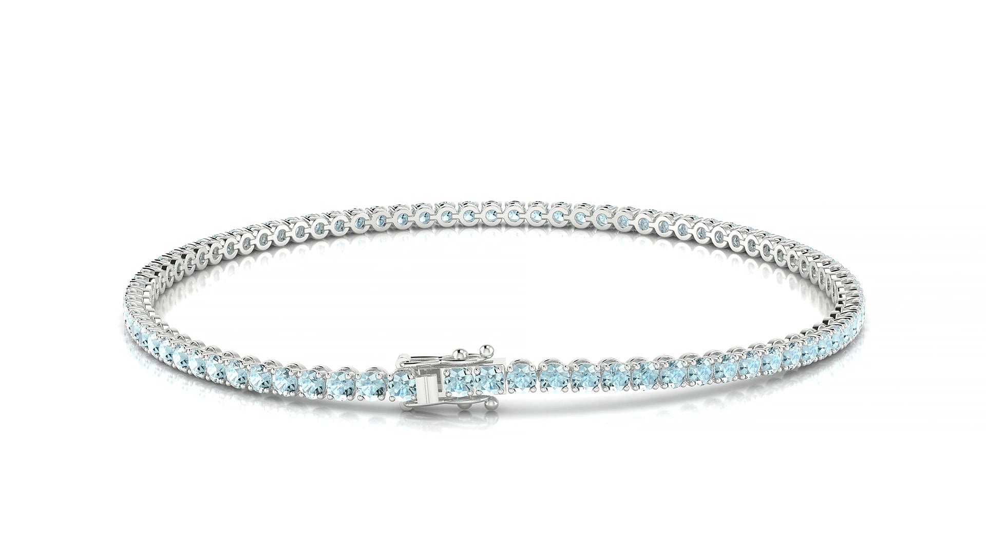 Firenze | 18k White Gold 2 mm Round Natural Aquamarine 17 cm Tennis Bracelet