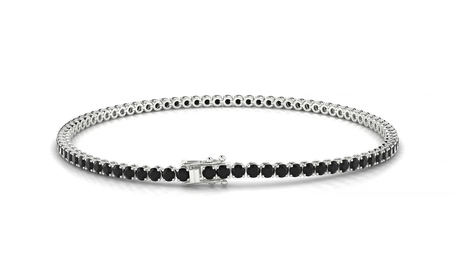 Firenze | 18k White Gold 2 mm Round Natural Black Diamond 15 cm Tennis Bracelet